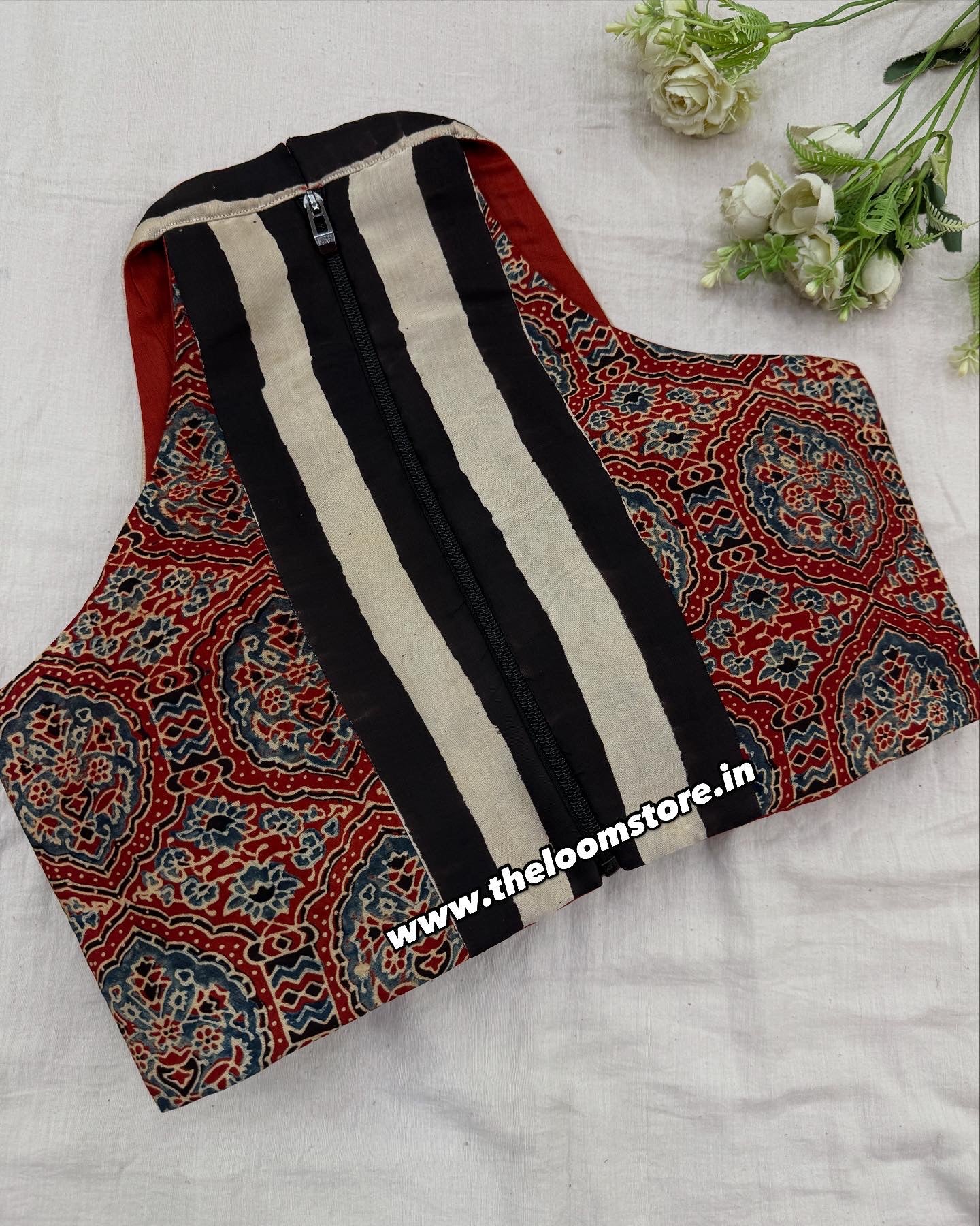 Ruhani Rust Ajrakh Modal Silk Saree Blouse Set