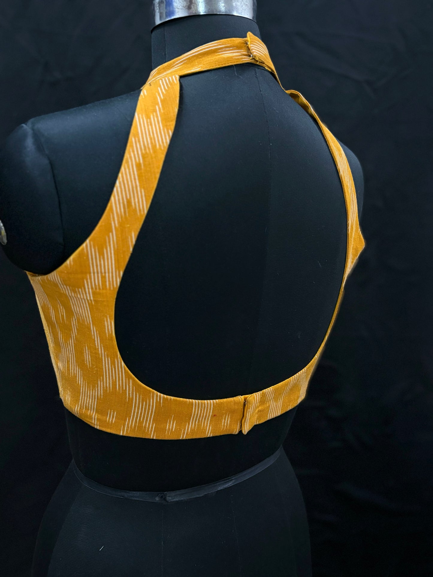 Yellow Ikkat Halter Neck Crop-top Blouse