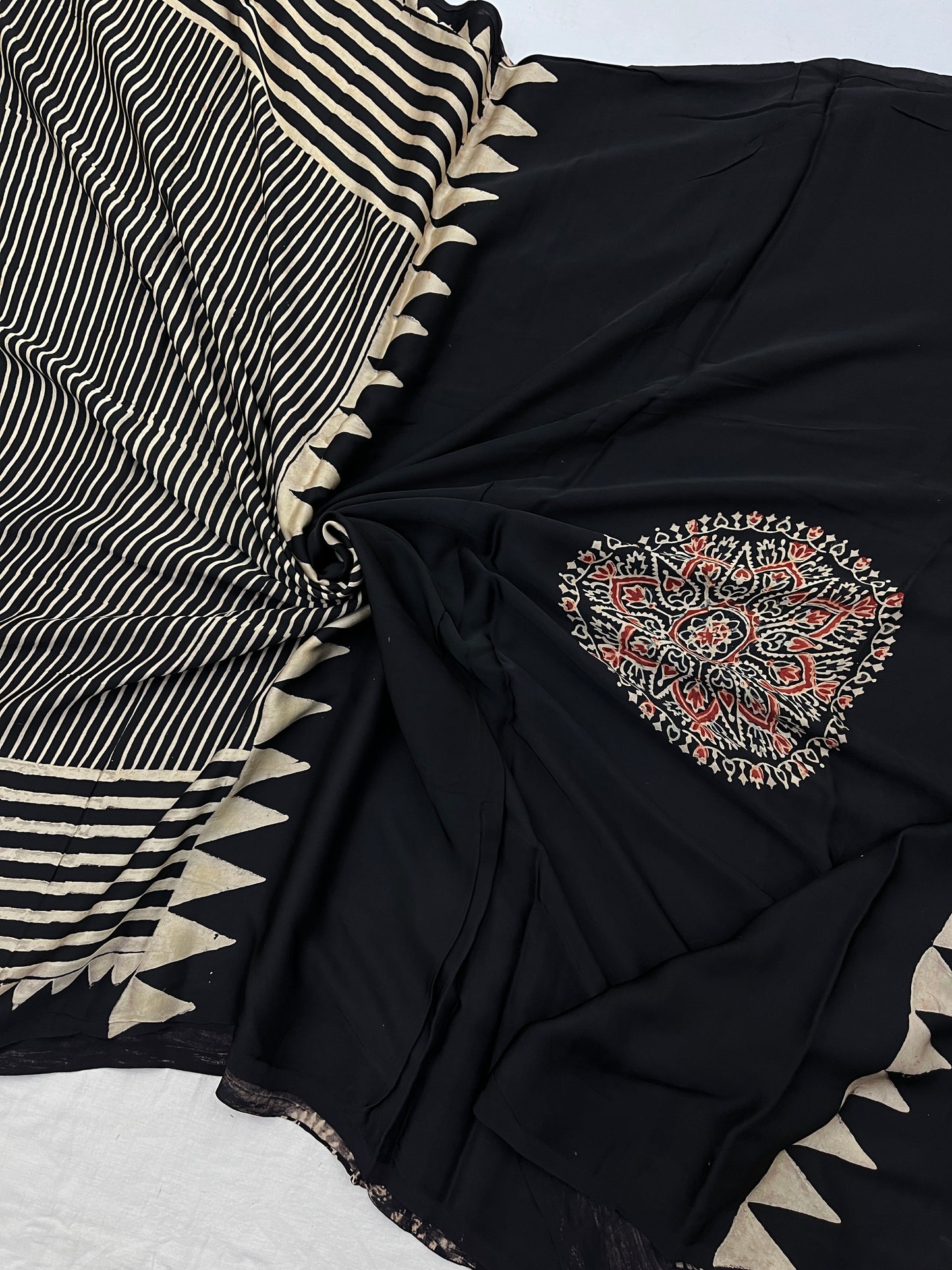 Chakri Black Ajrakh Modal Silk Saree