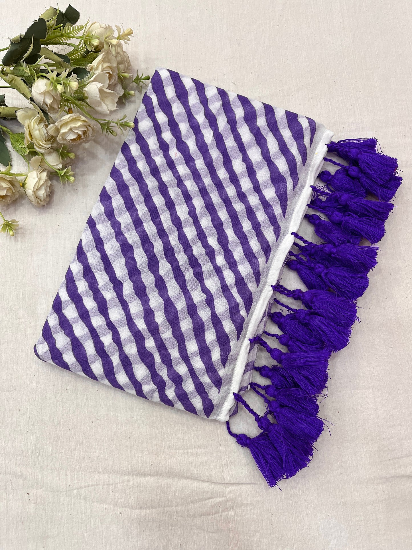 Lavender Lehriya Mulmul Saree