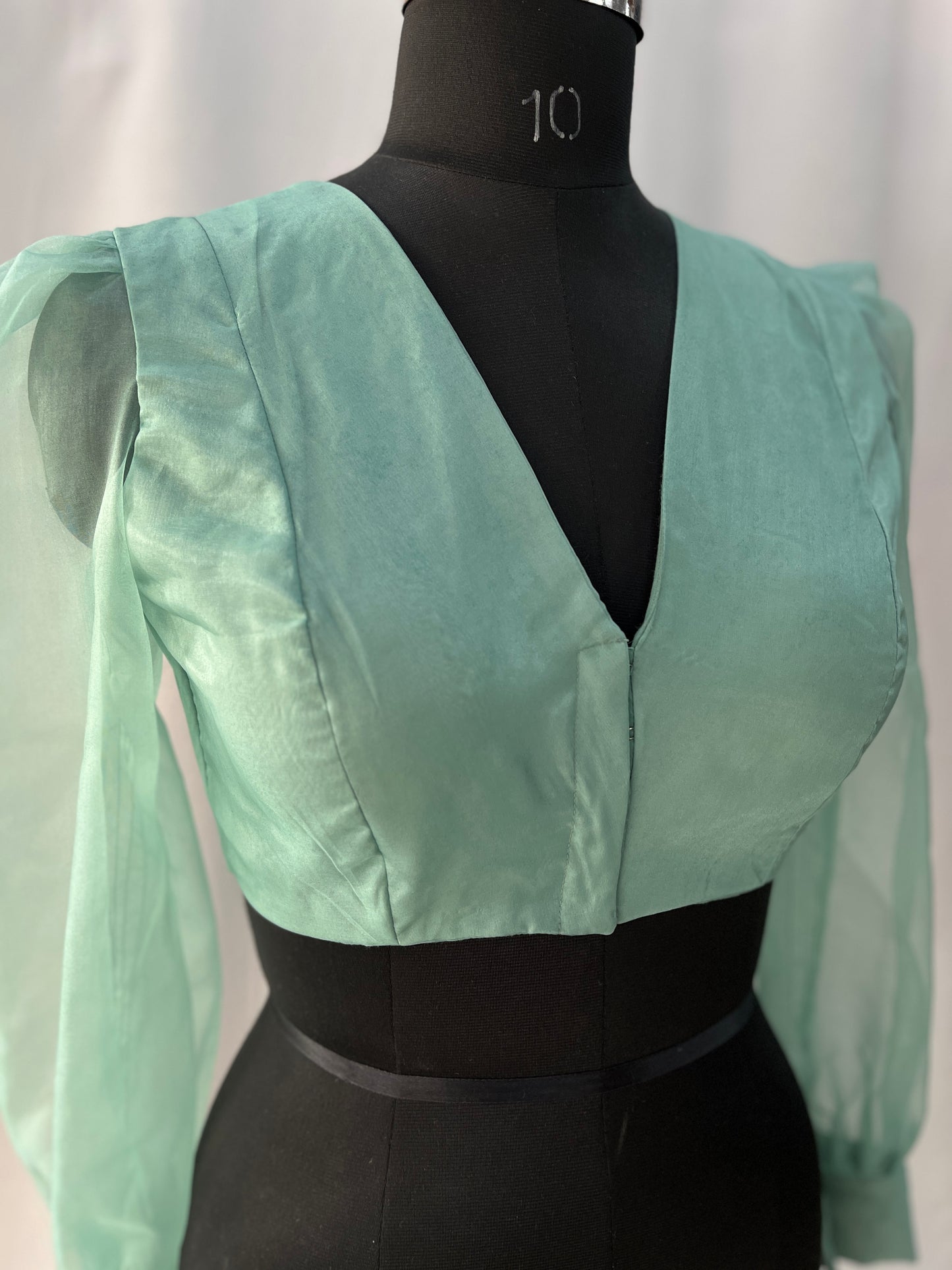 Mint Green Organza Ballon Full Sleeves Blouse