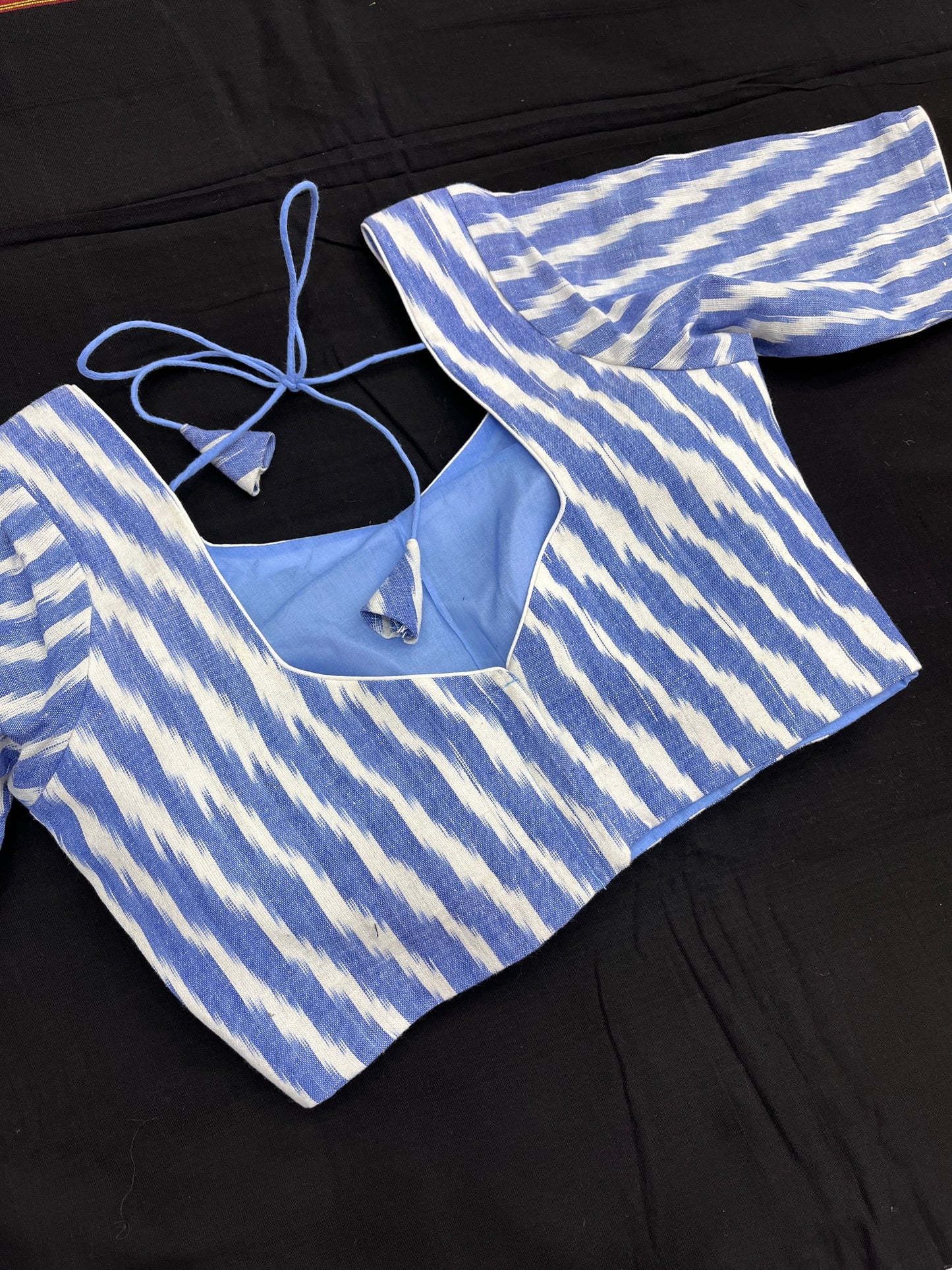 Sky White Ikkat Cotton Blouse