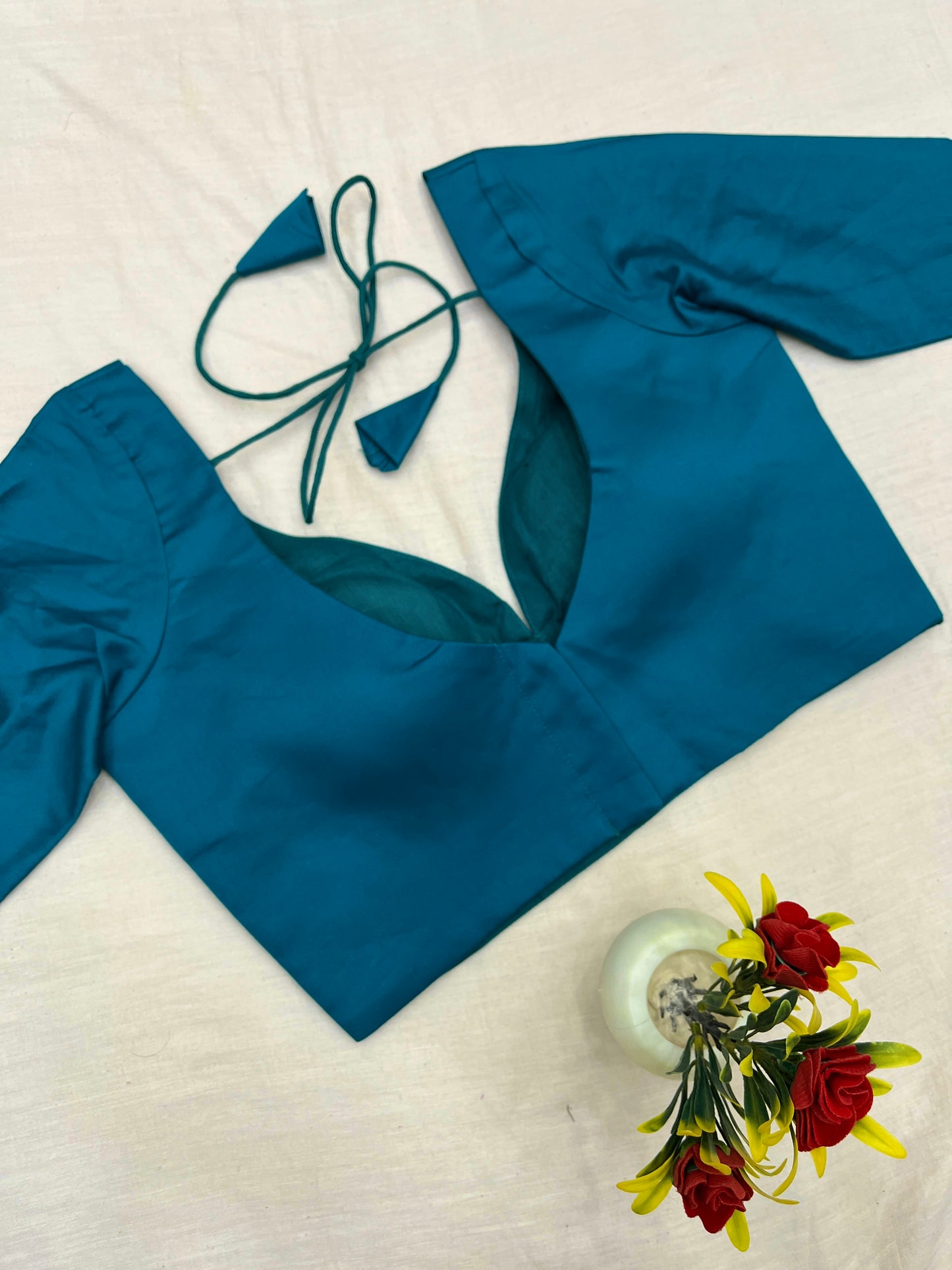 Firozi Leaf Neck Elbow Sleeves Blouse