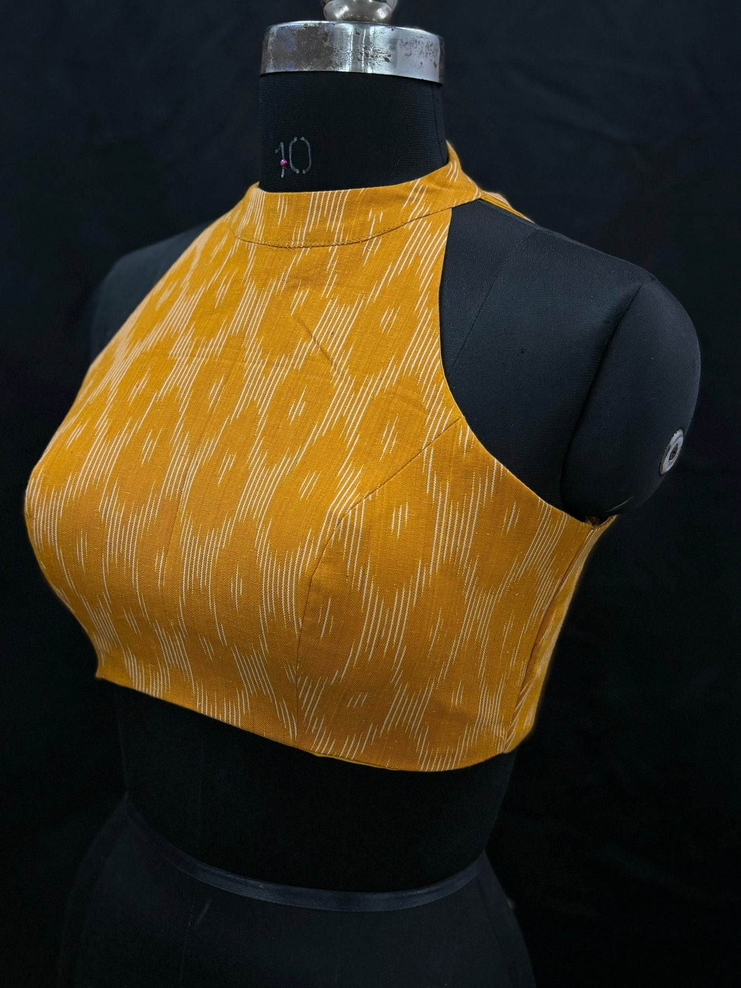 Yellow Ikkat Halter Neck Crop-top Blouse