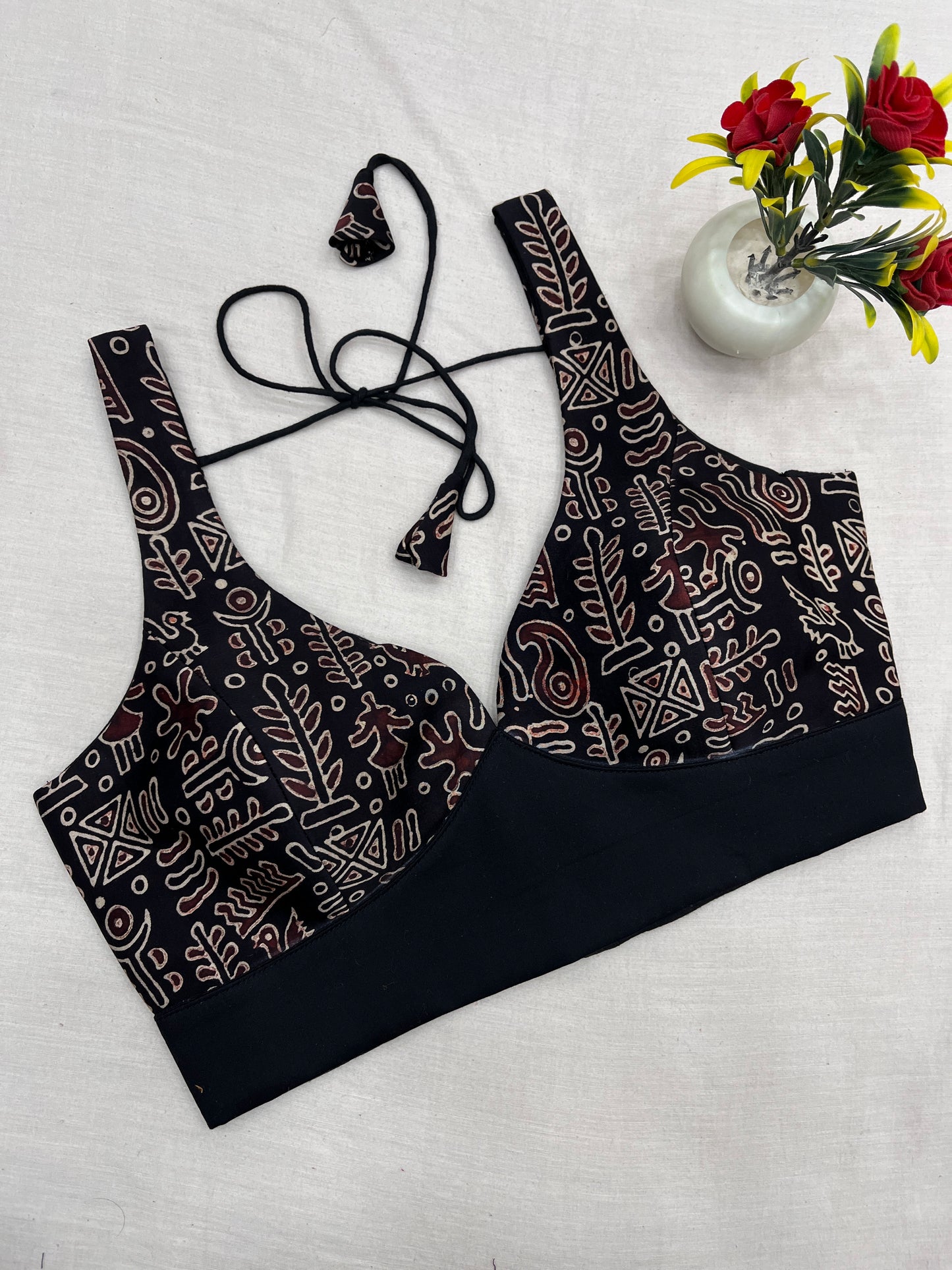 Black Abstract Modal Silk Sleeveless Blouse