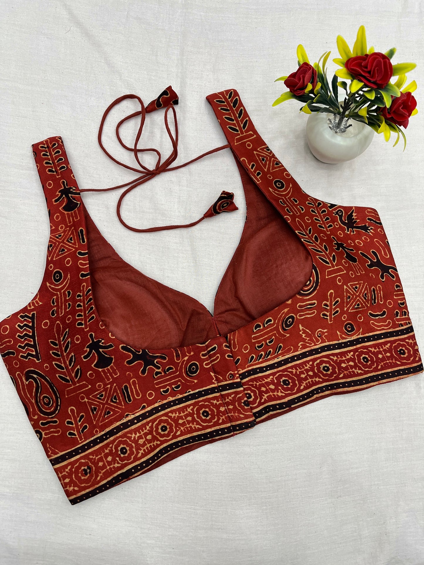 Red Abstract Ajrakh Modal Blouse