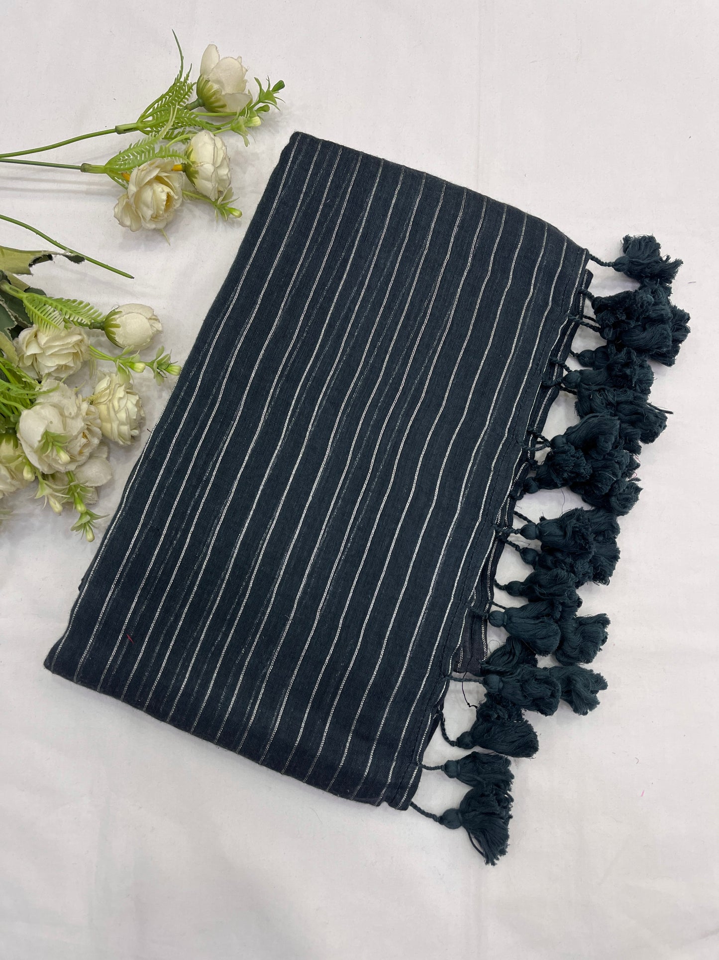 Graphite Zari Lines Mulmul Saree
