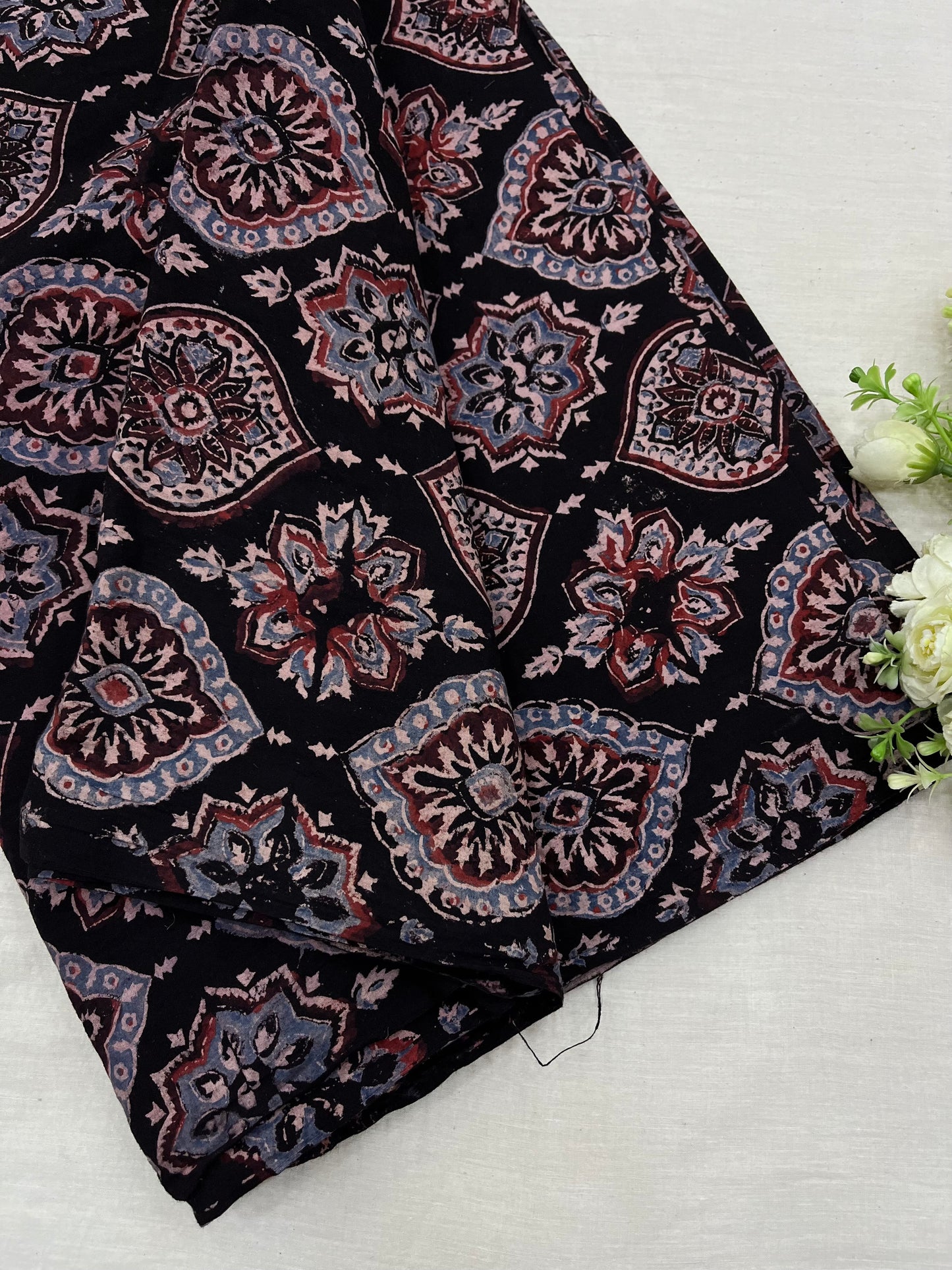 Badam Black Maroon Ajrakh Cotton Fabric