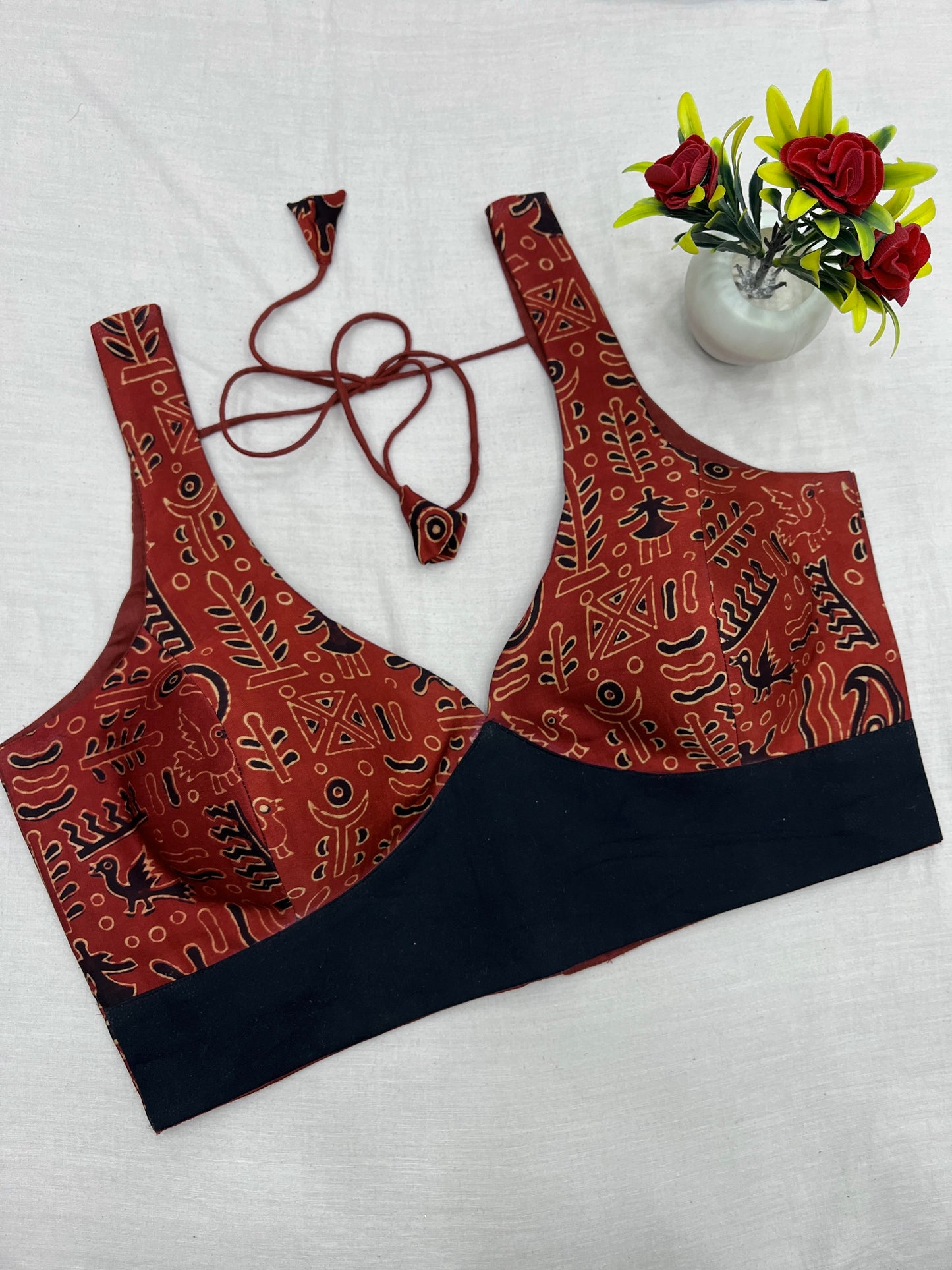 Red Abstract Ajrakh Modal Blouse