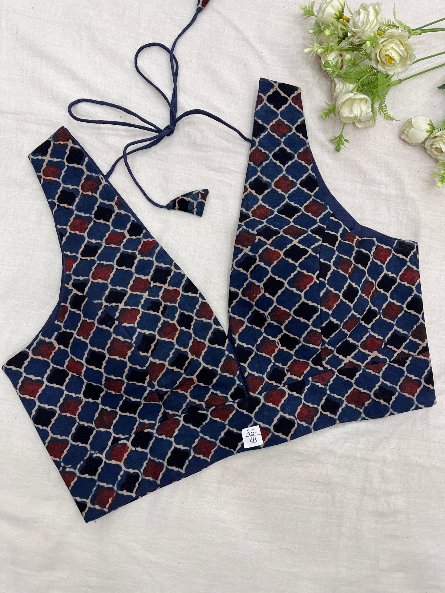 NeelMani Ajrakh Mulmul Saree Blouse Set
