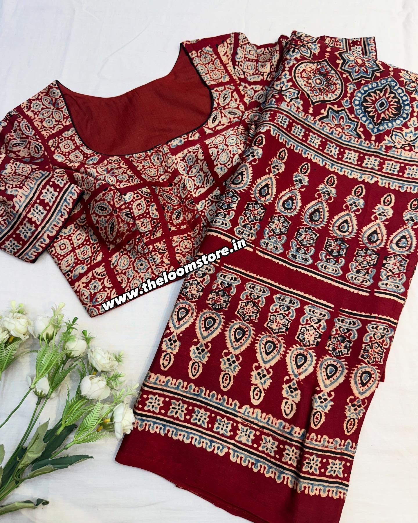 Raag-e-Butta Ajrakh Saree Blouse Combo Set