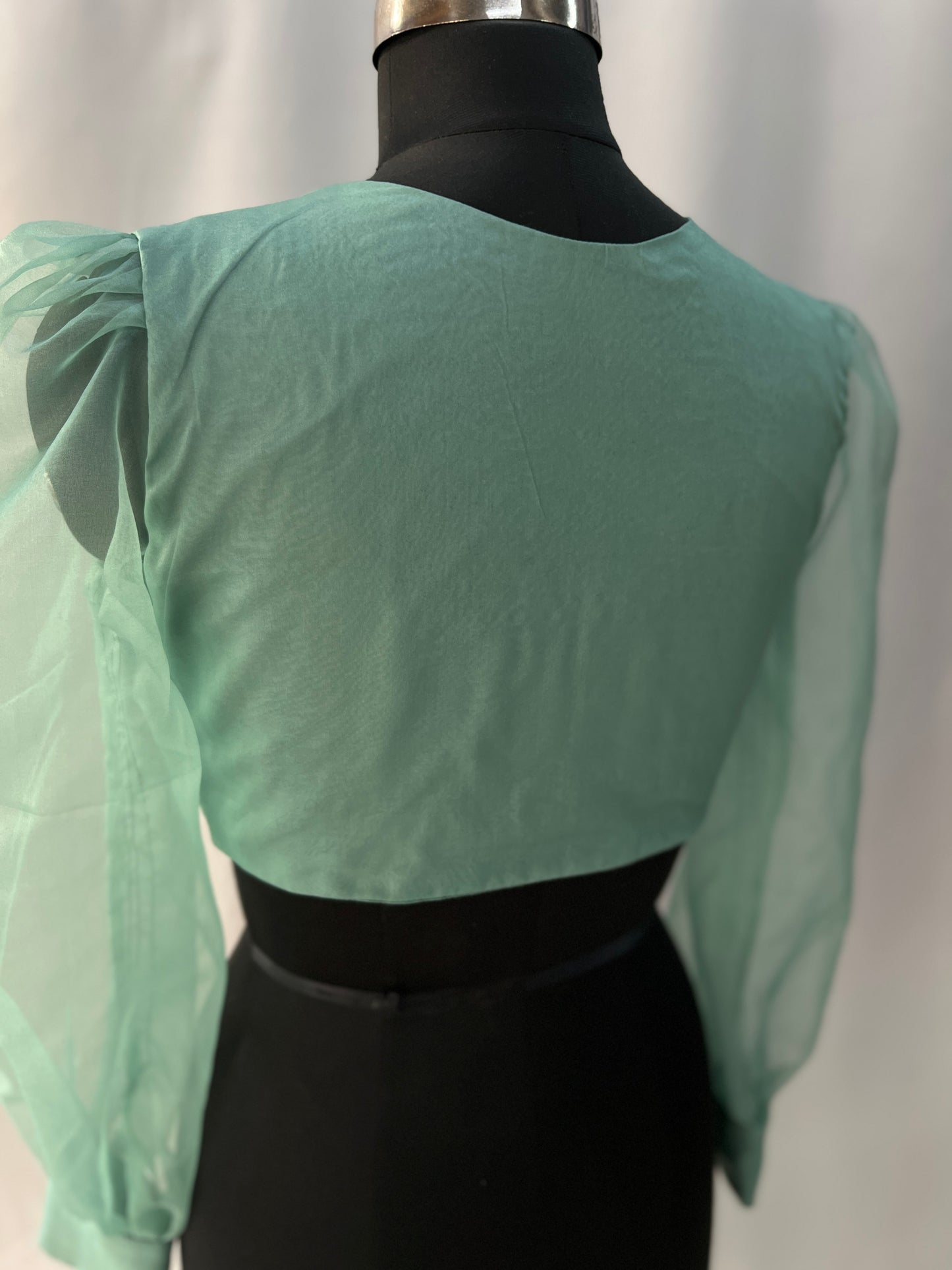 Mint Green Organza Ballon Full Sleeves Blouse