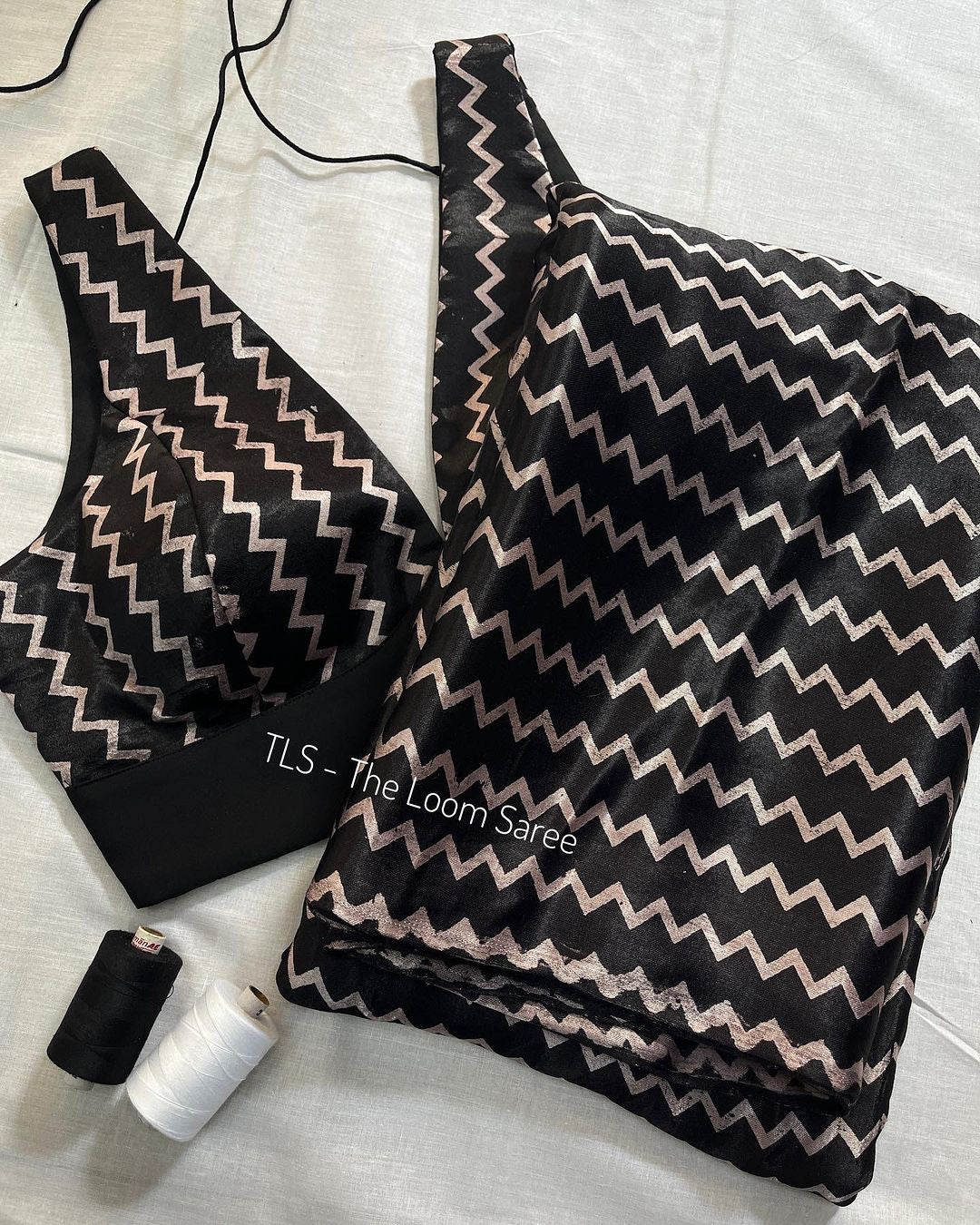 Black Chevron Saree Blouse Co-Ord Set