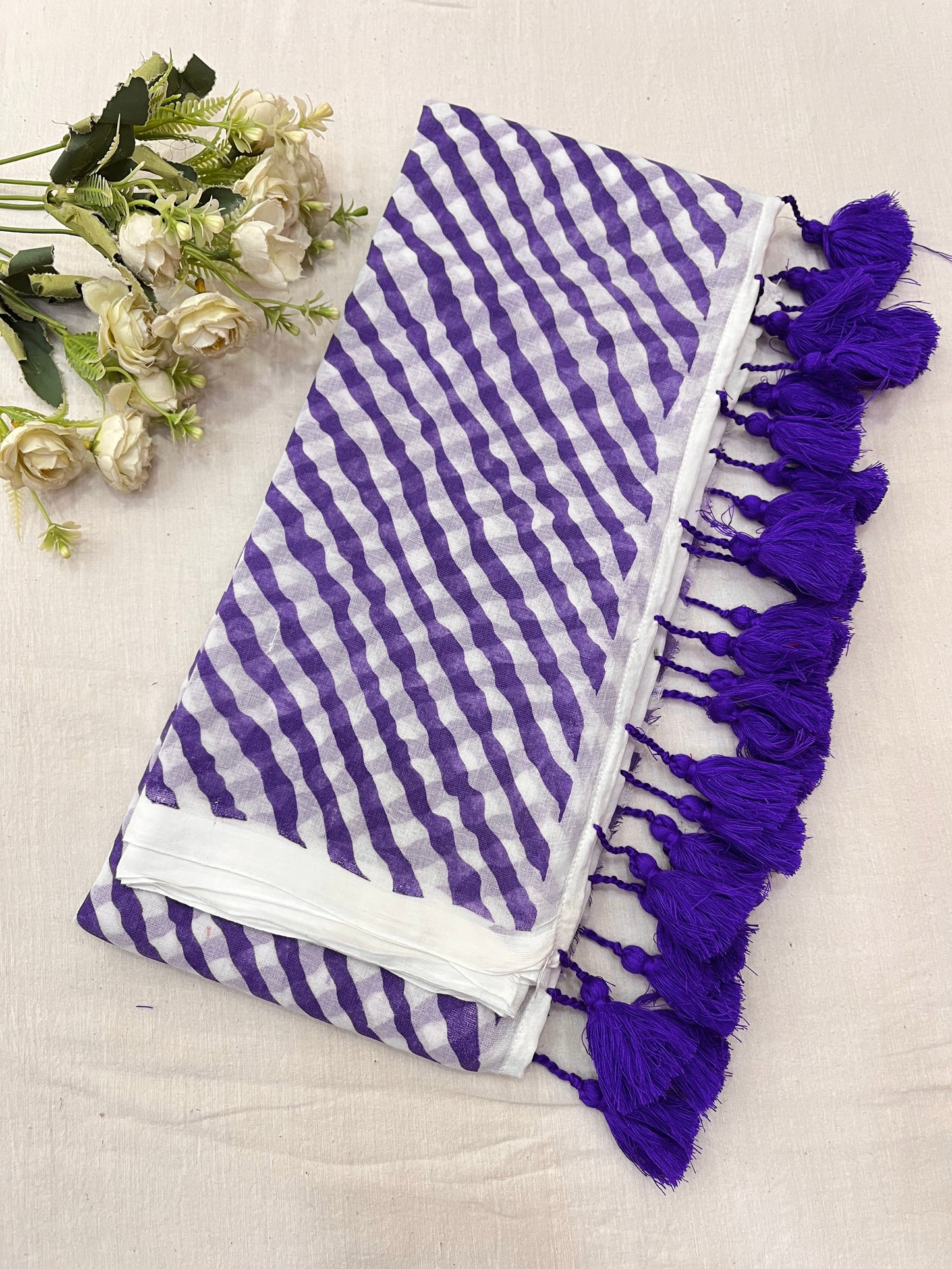 Lavender Lehriya Mulmul Saree