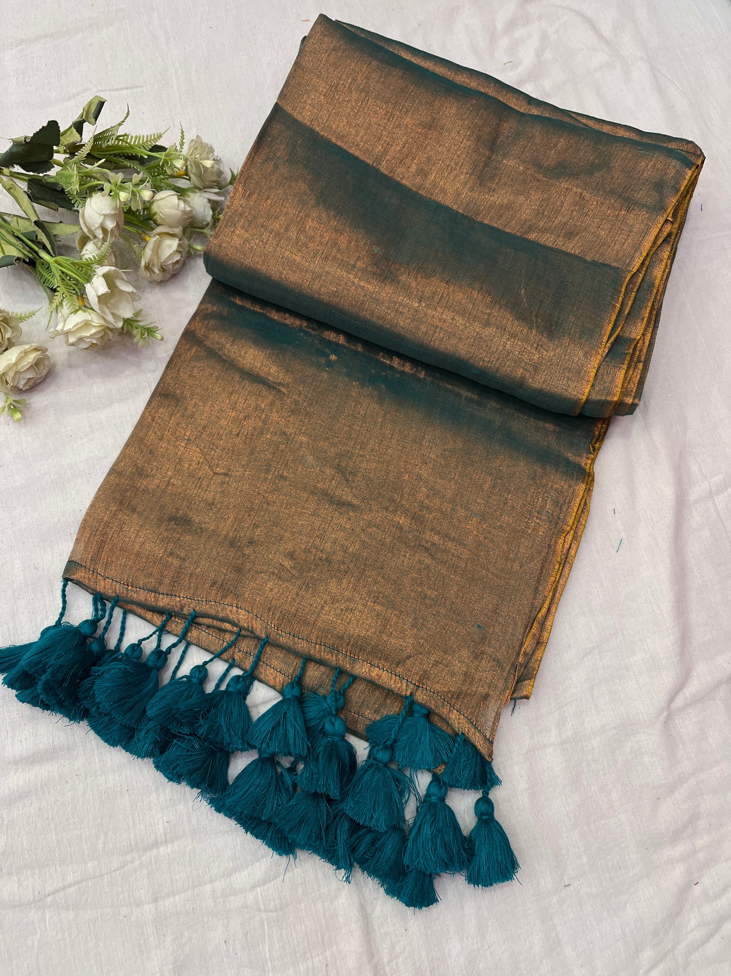 Peacock Gold Tissue Mulmul Saree