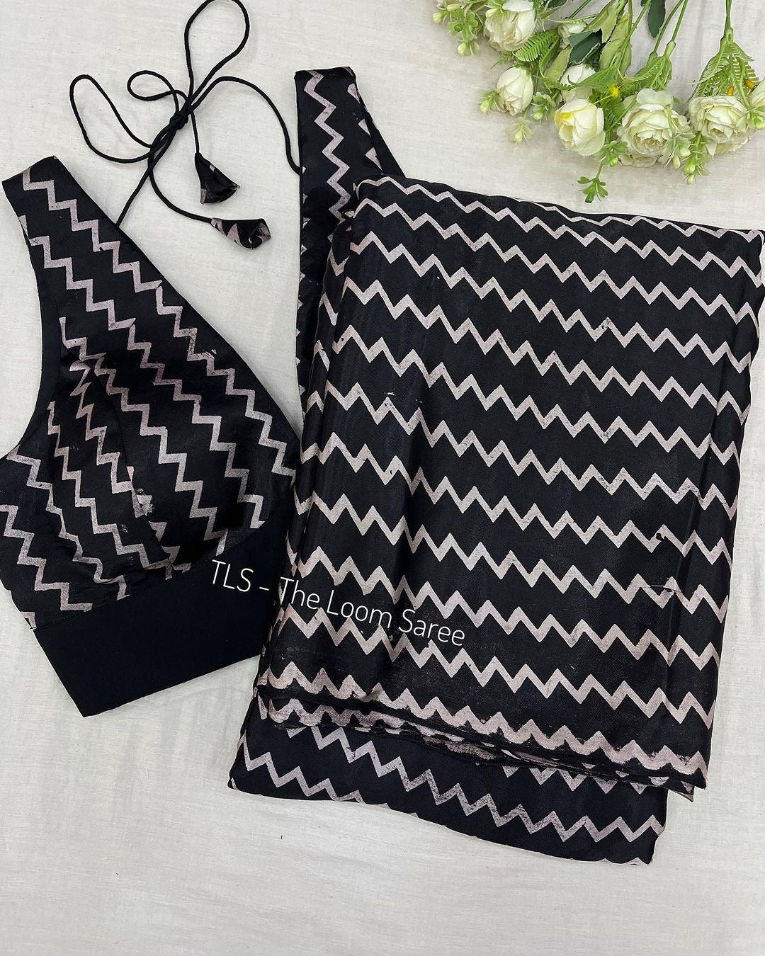 Black Chevron Saree Blouse Co-Ord Set
