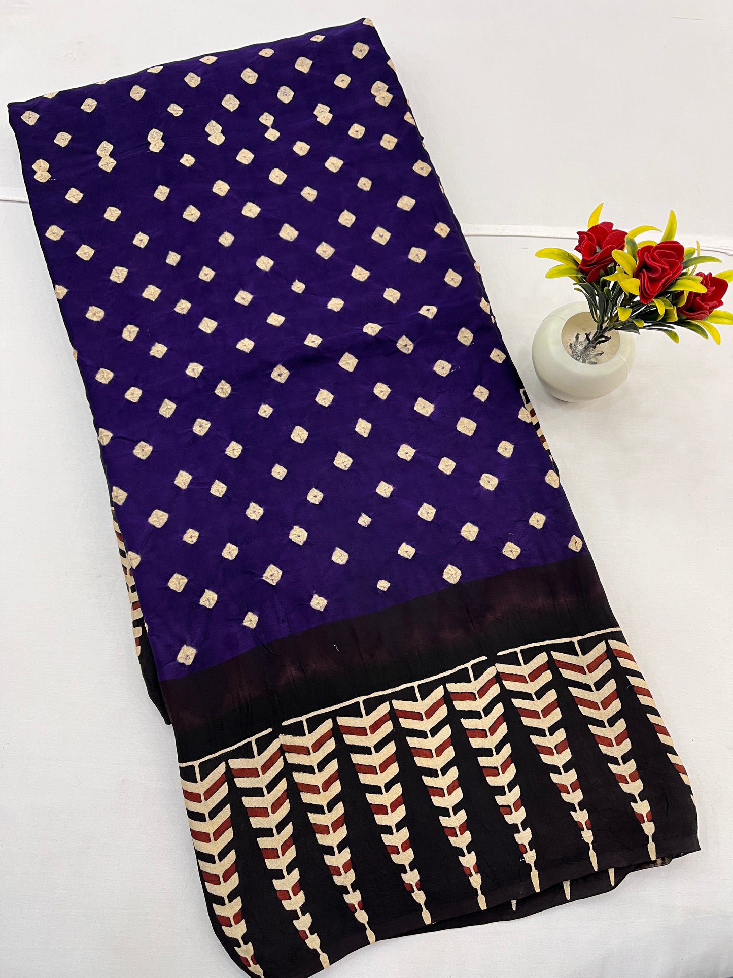 Ink Purple Bandhani Ajrakh Modal Silk Saree