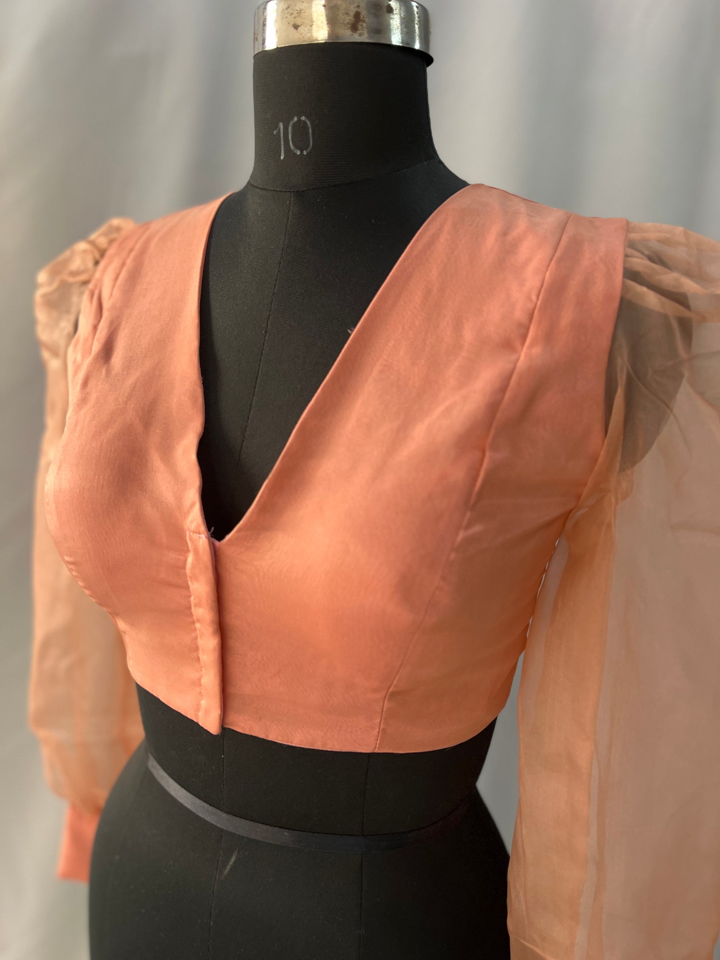 Peach Organza Ballon Full Sleeves Blouse