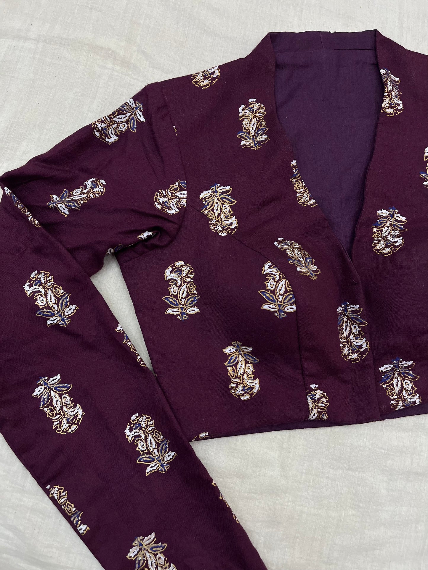 Wine High Neck Full Sleeves Blouse
