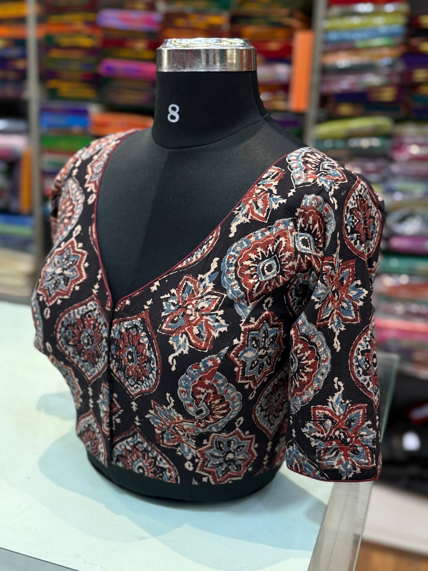 Raag Badam Ajrakh Cotton Sleeves Blouse
