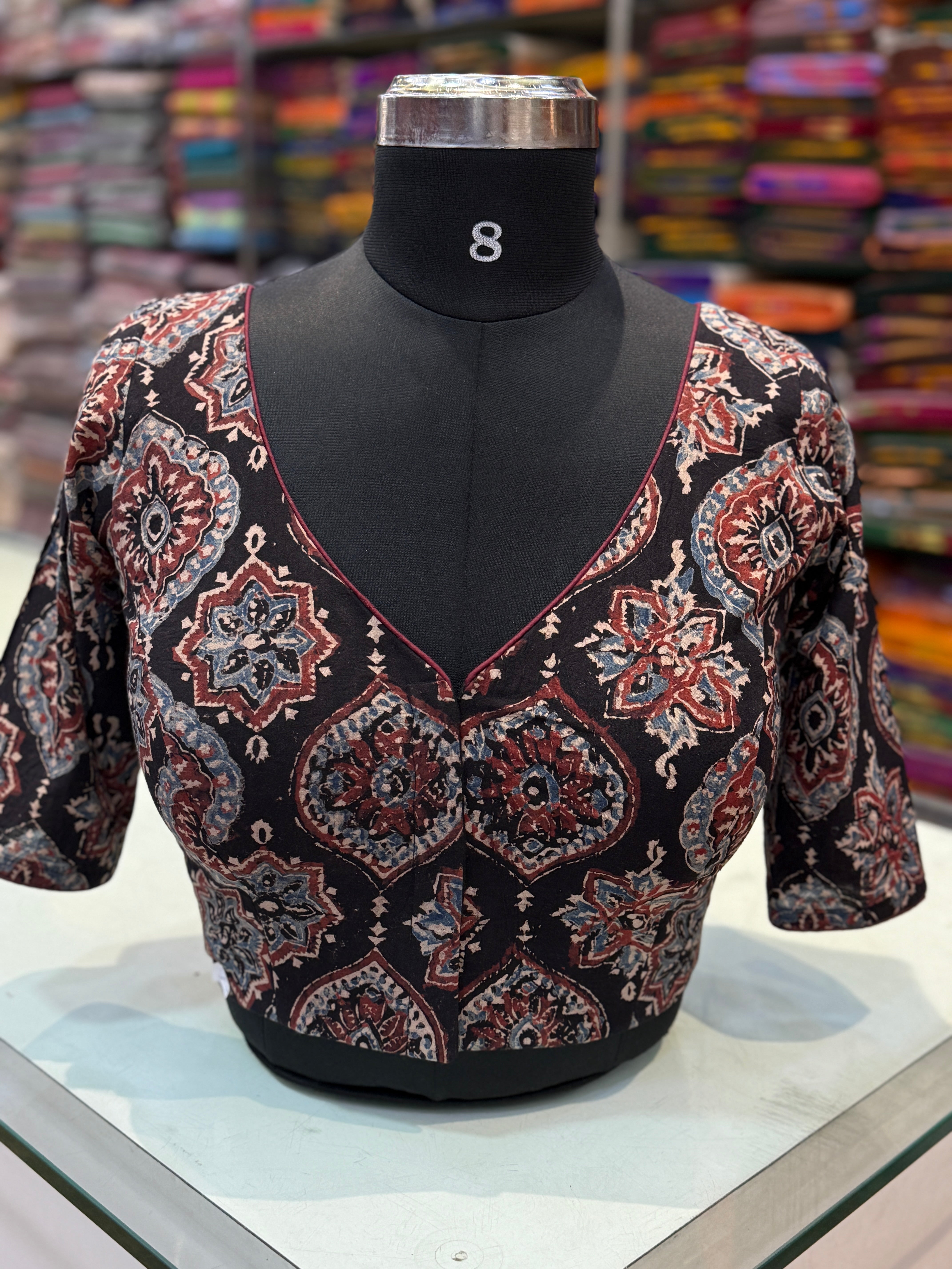 Raag Badam Ajrakh Cotton Sleeves Blouse The Loom Store raag-badam-ajrakh-cotton-sleeves-blouse-the-loom-store