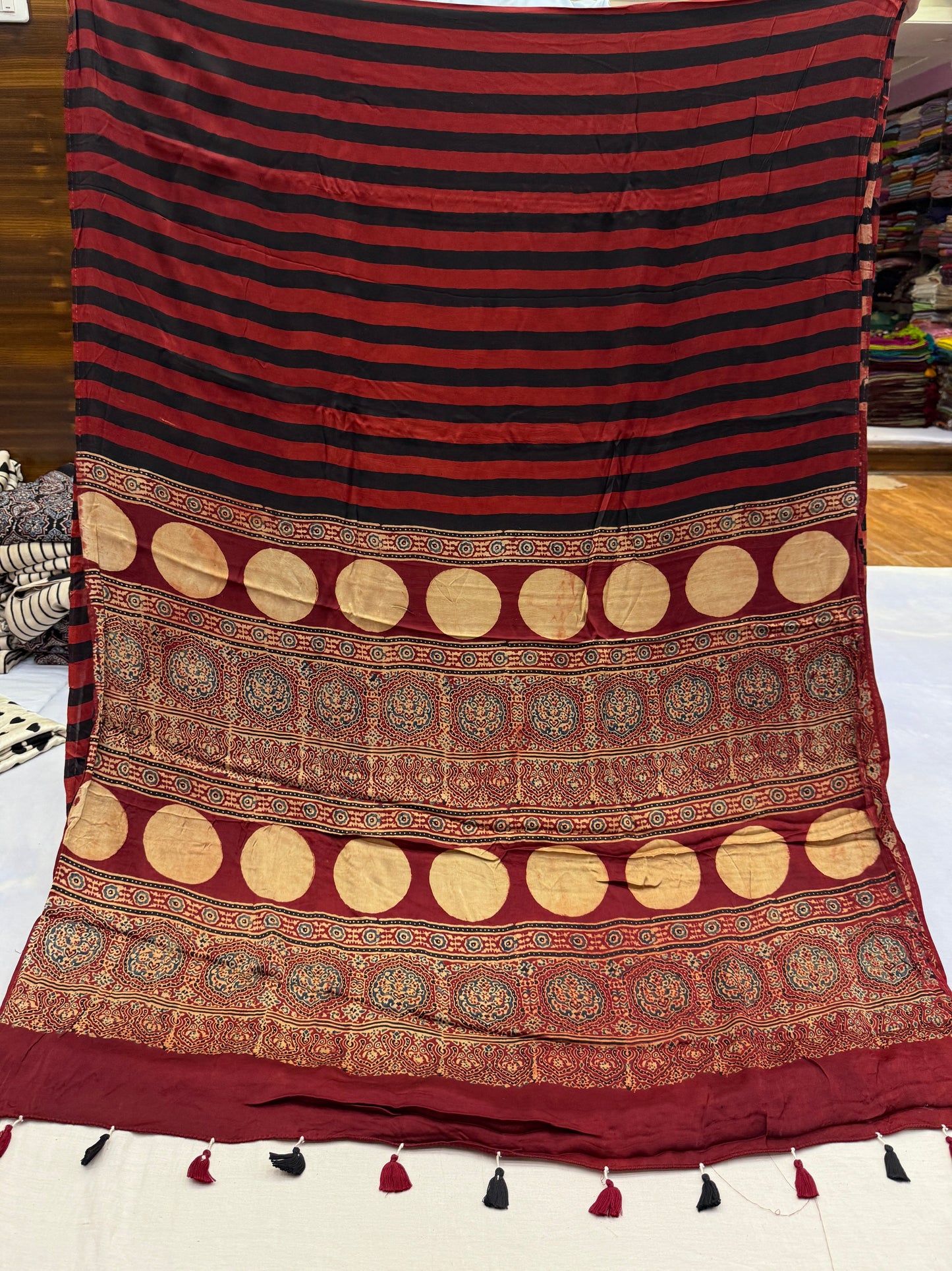 Dhoop Chaav Ajrakh Print Modal Silk Saree