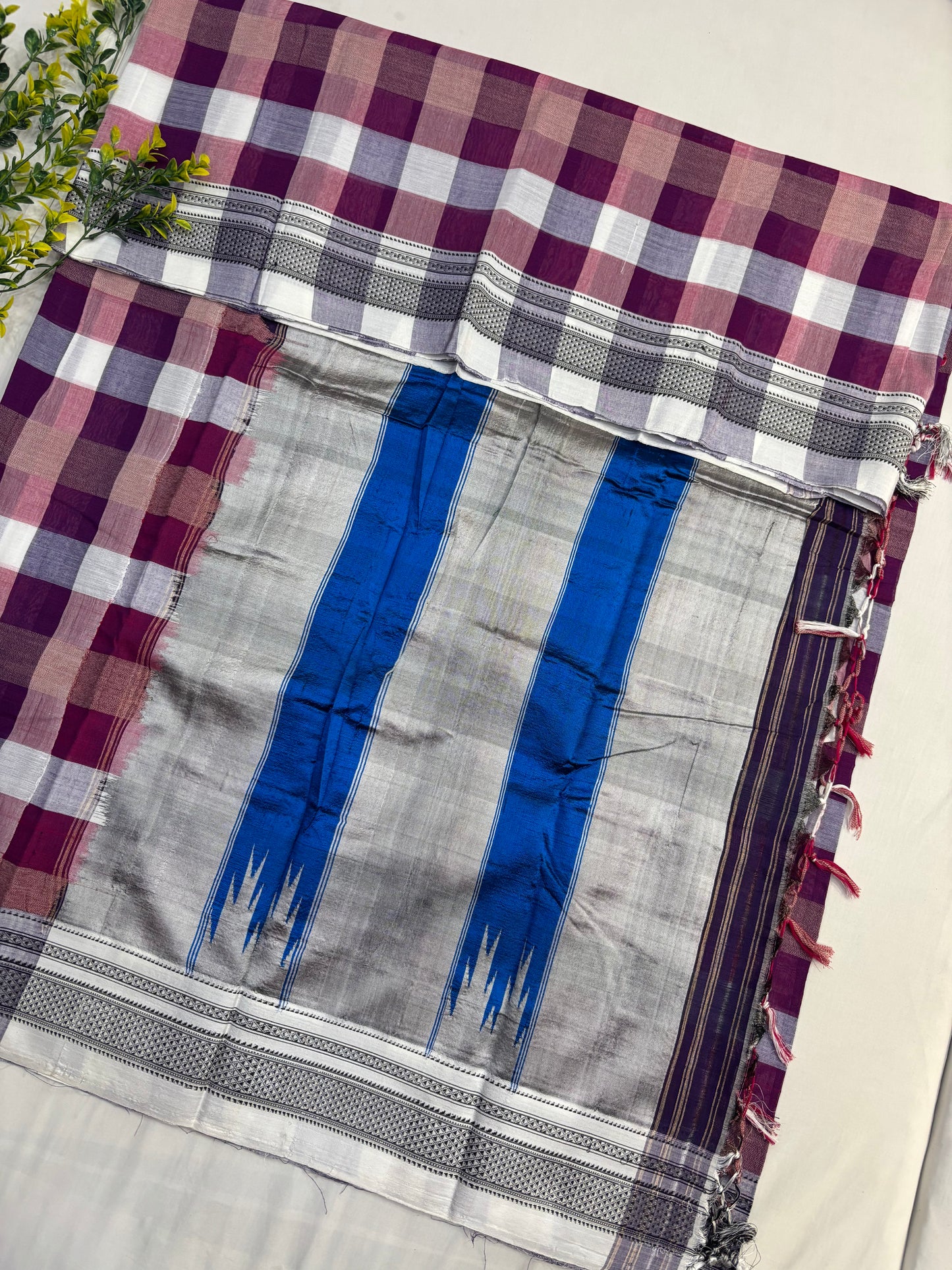 Rose Blue Checks Handloom Ilkal Saree