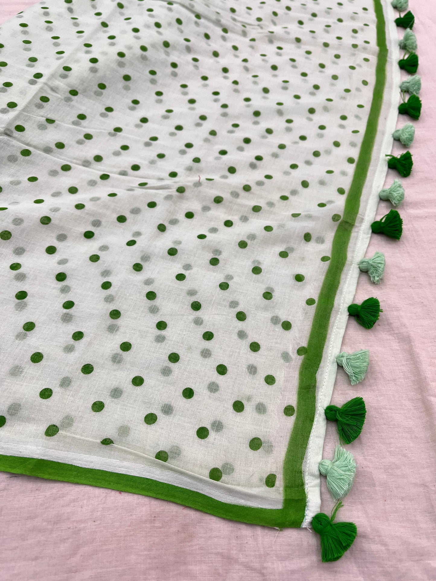 Mint Green Dotted Mulmul Saree