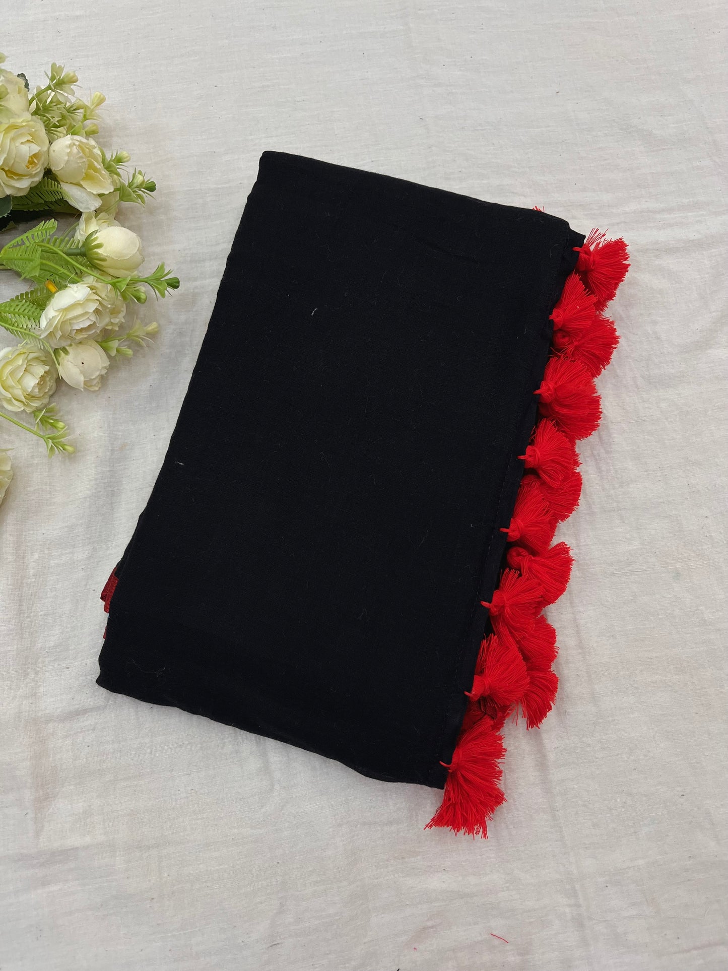 Black Red Border Mulmul Saree