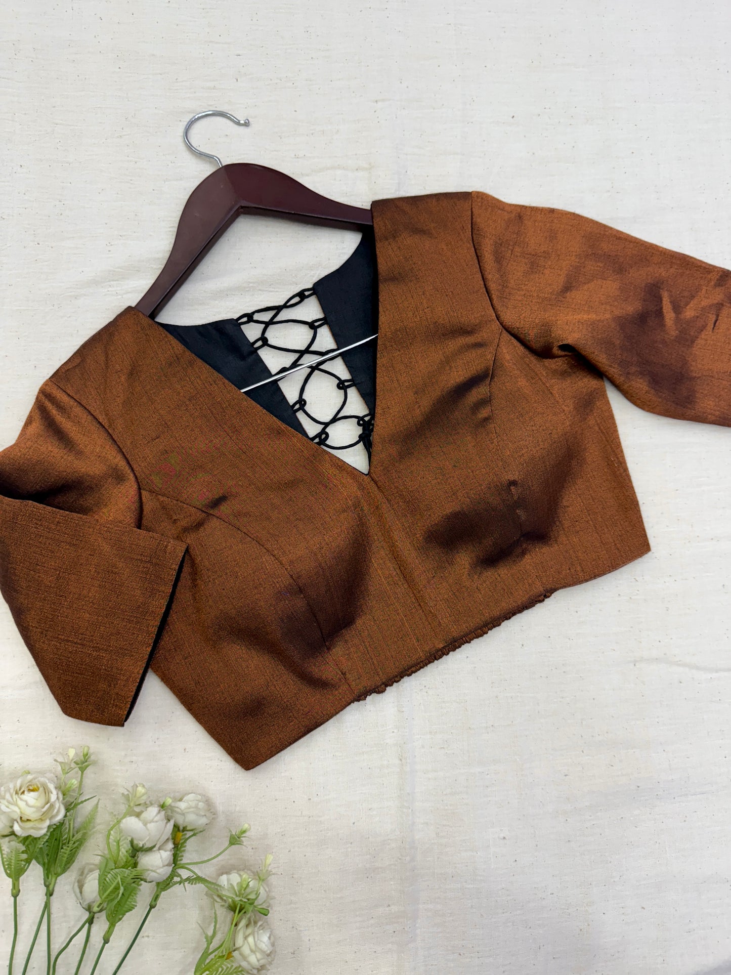 Copper Tissue Elastic Sleeves Blouse