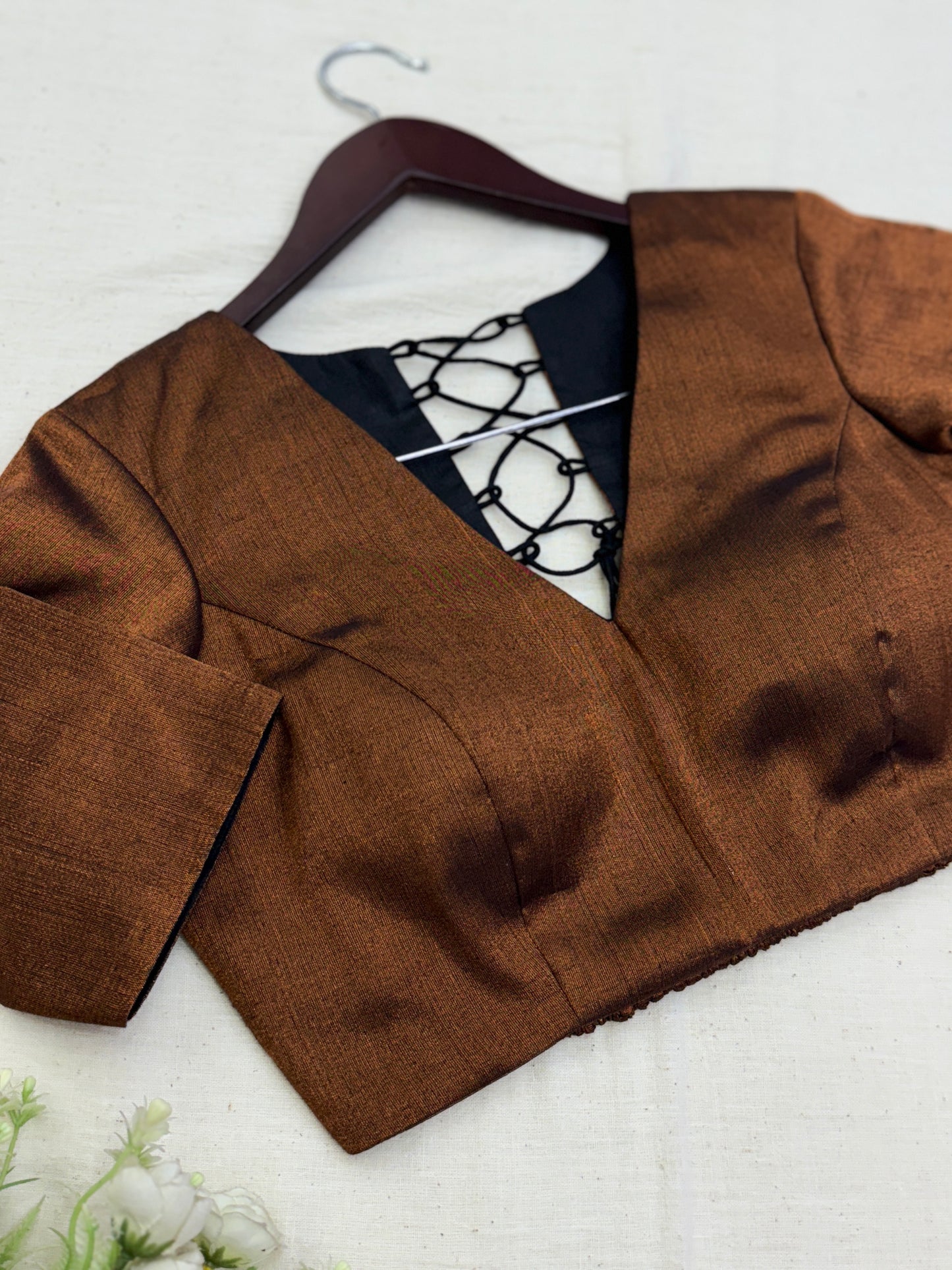 Copper Tissue Elastic Sleeves Blouse