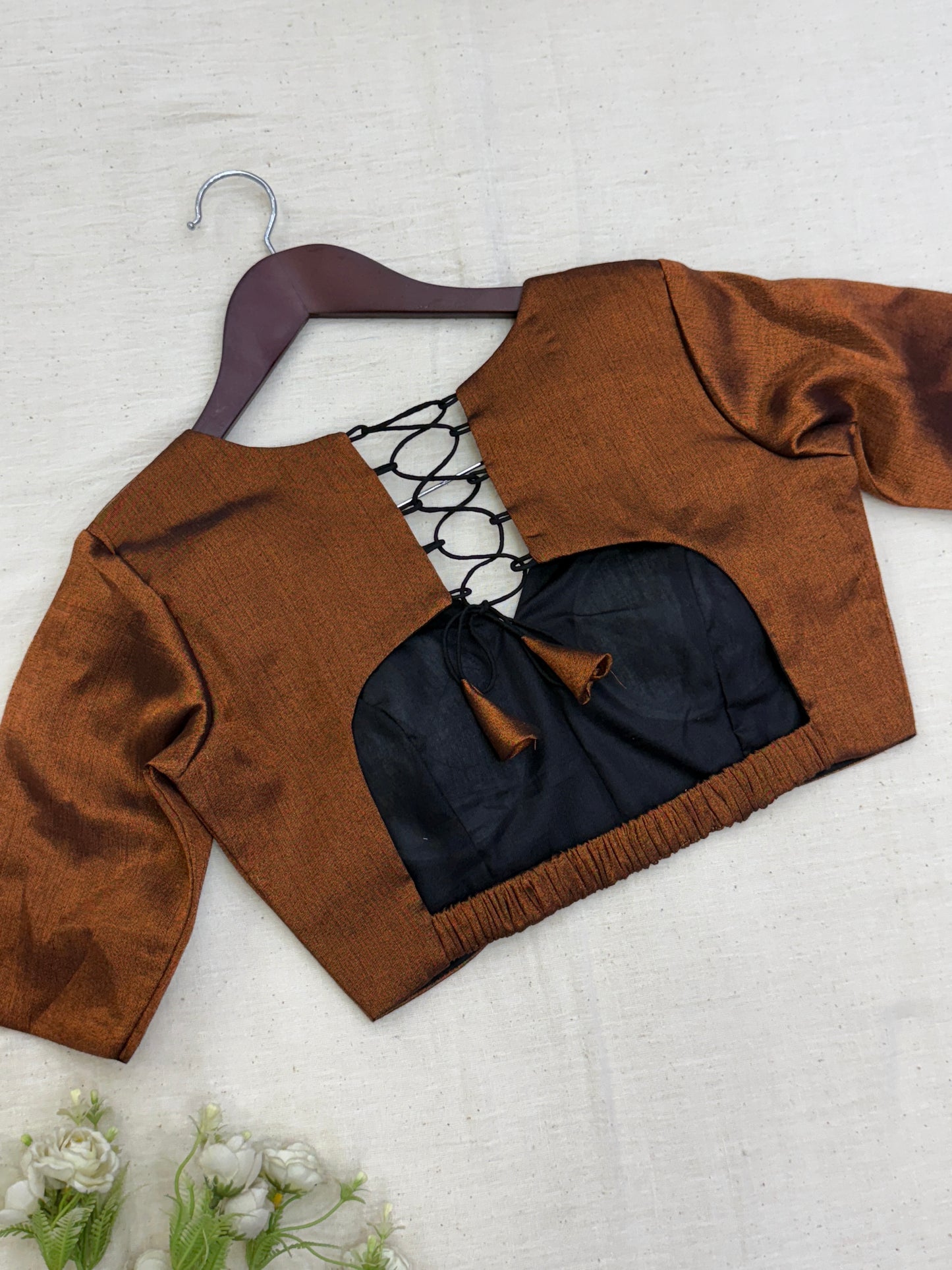 Copper Tissue Elastic Sleeves Blouse