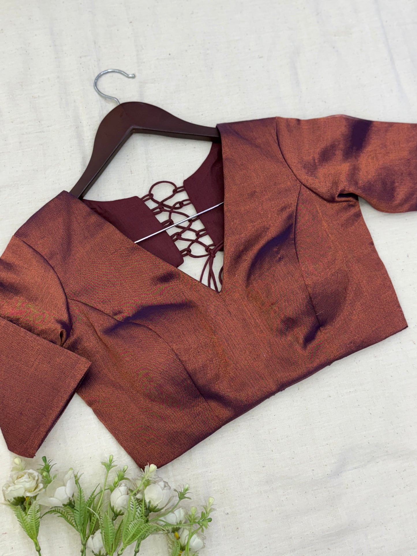Copper Blue Tissue Elastic Sleeves Blouse