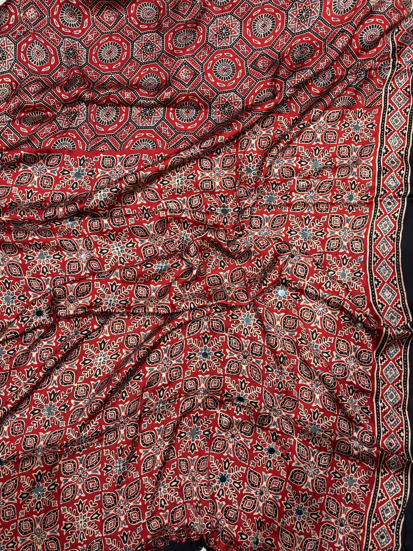 Kalpana Red Jalna Ajrakh Mirror Saree (Limited Peices)