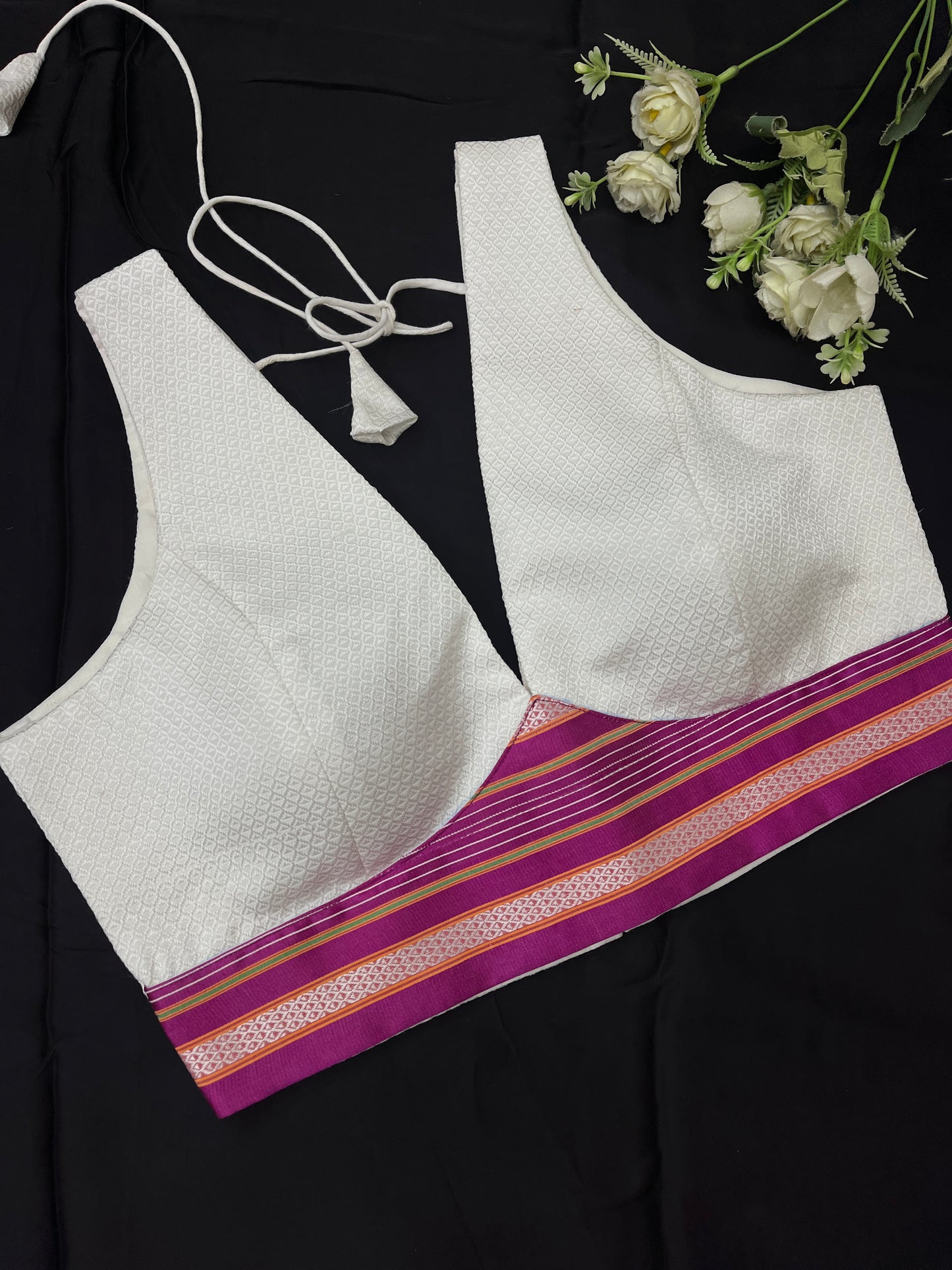 White Purple Pink Khun Saree Blouse Co-Ord Set