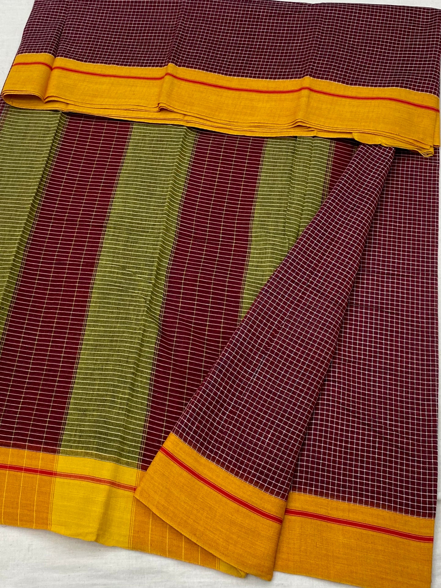 Maroon Yellow Patteda Anchu Saree