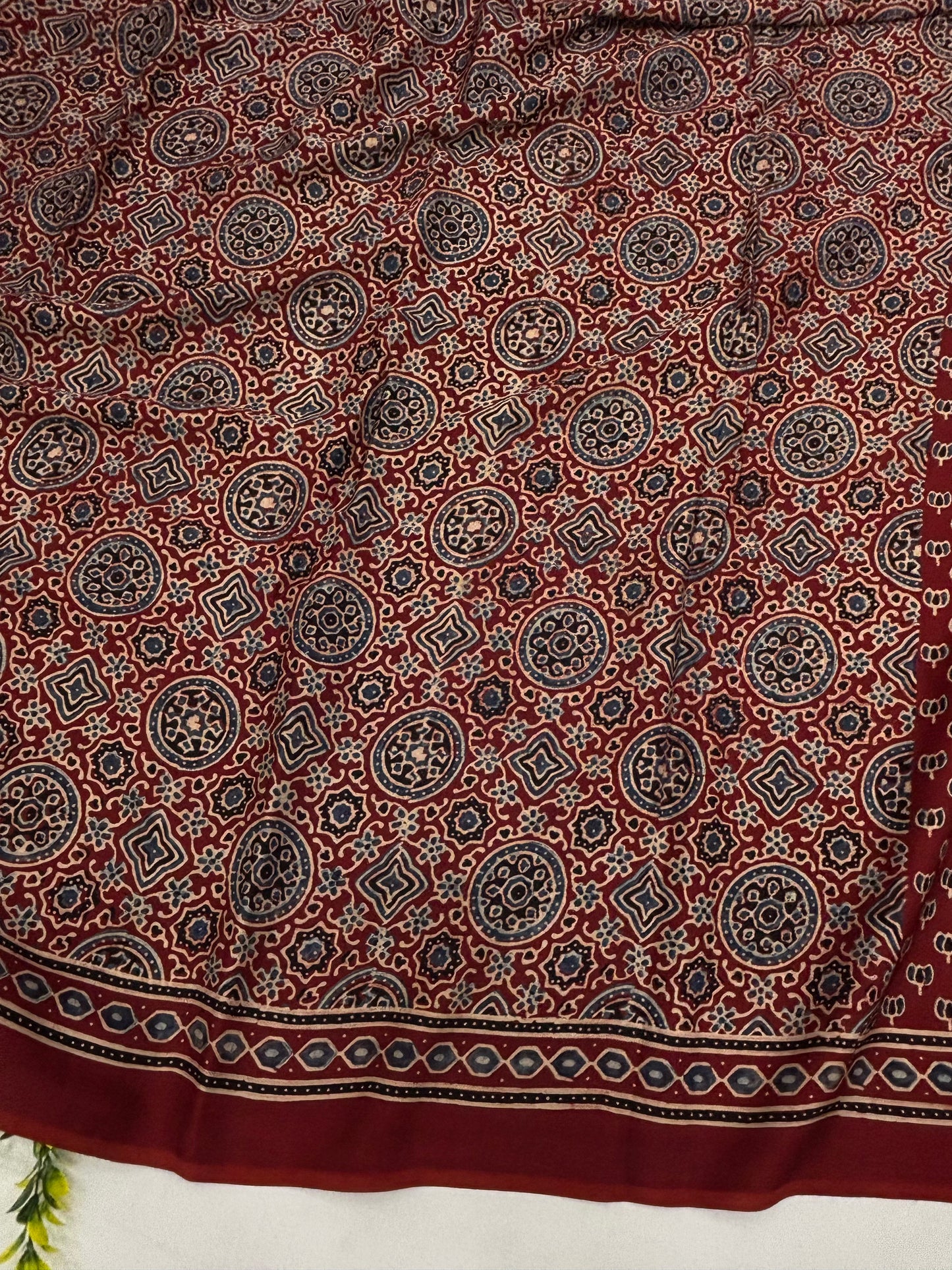 Red Kamal Ajrakh Modal Silk Saree (Dispatch 30th Jan)