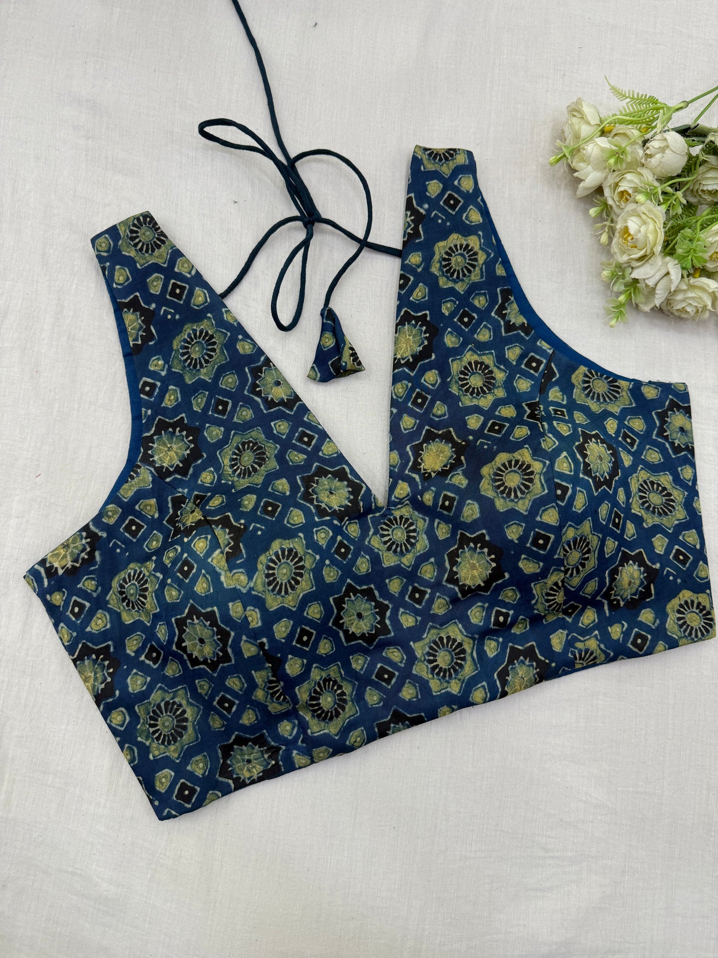 Peacock Green Ajrakh Modal Silk Blouse