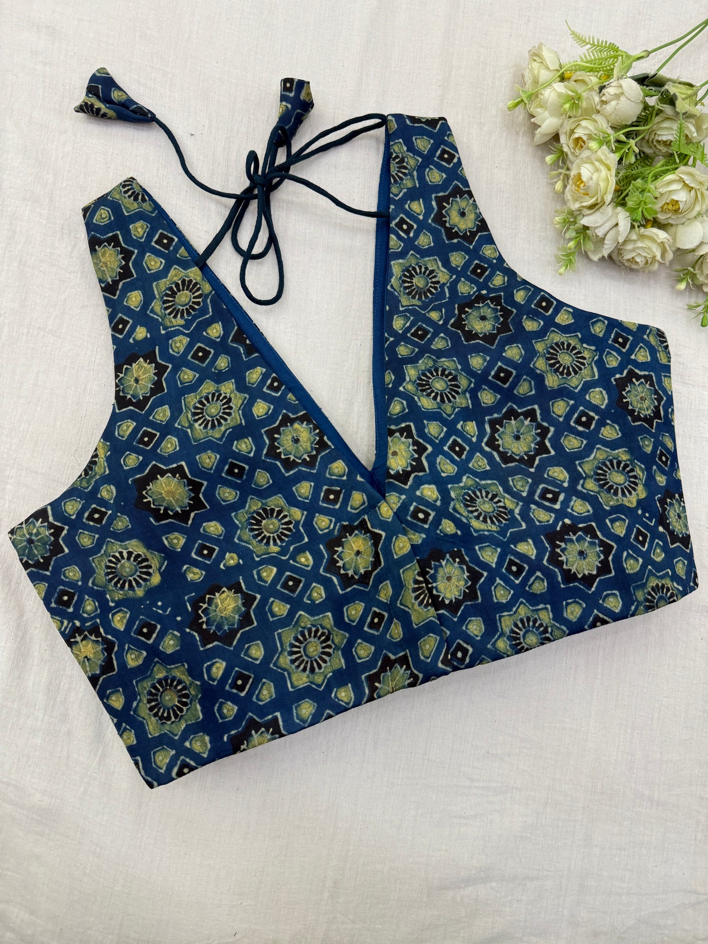 Peacock Green Ajrakh Modal Silk Blouse