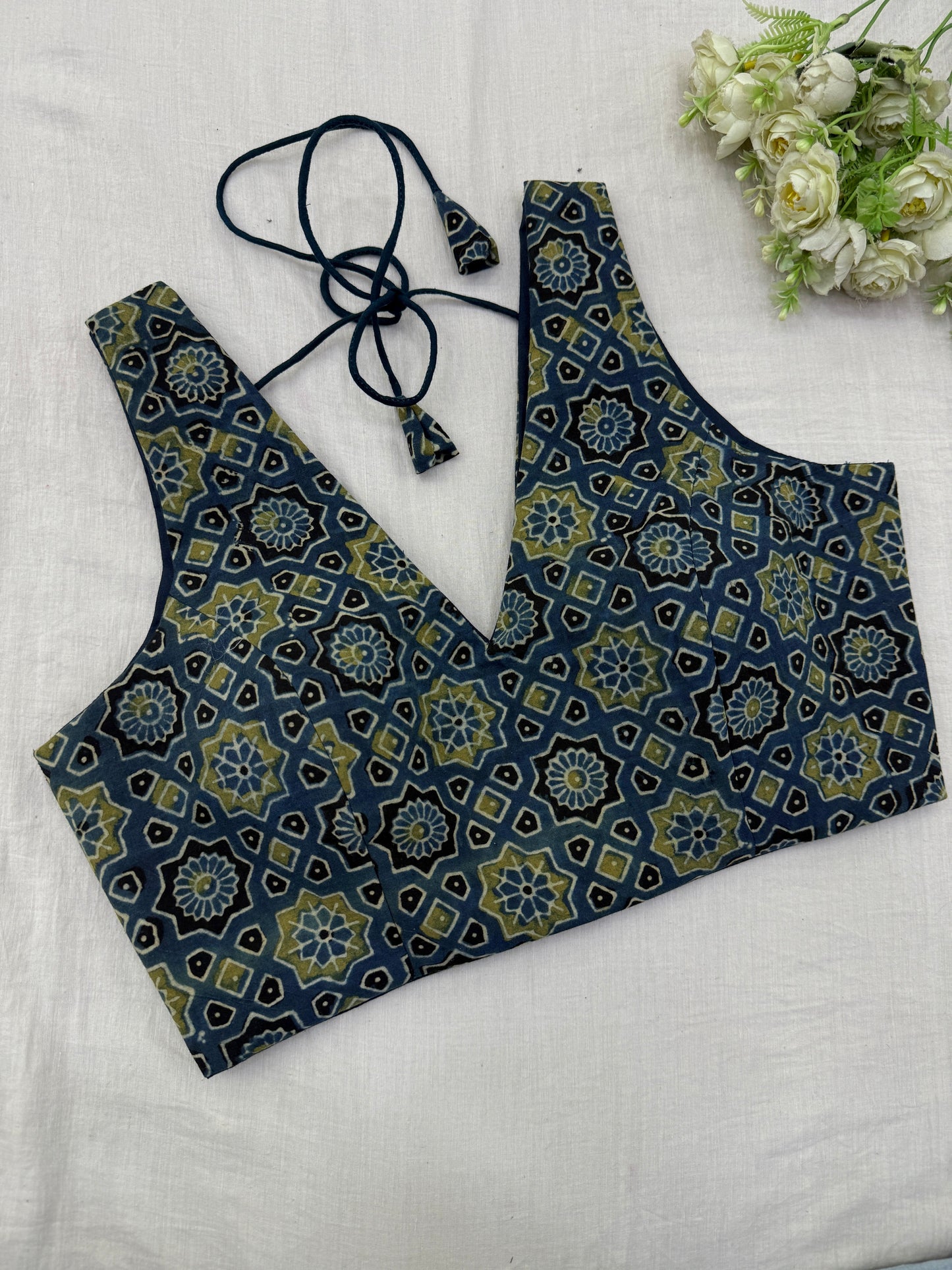 Peacock Green Ajrakh Cotton Blouse