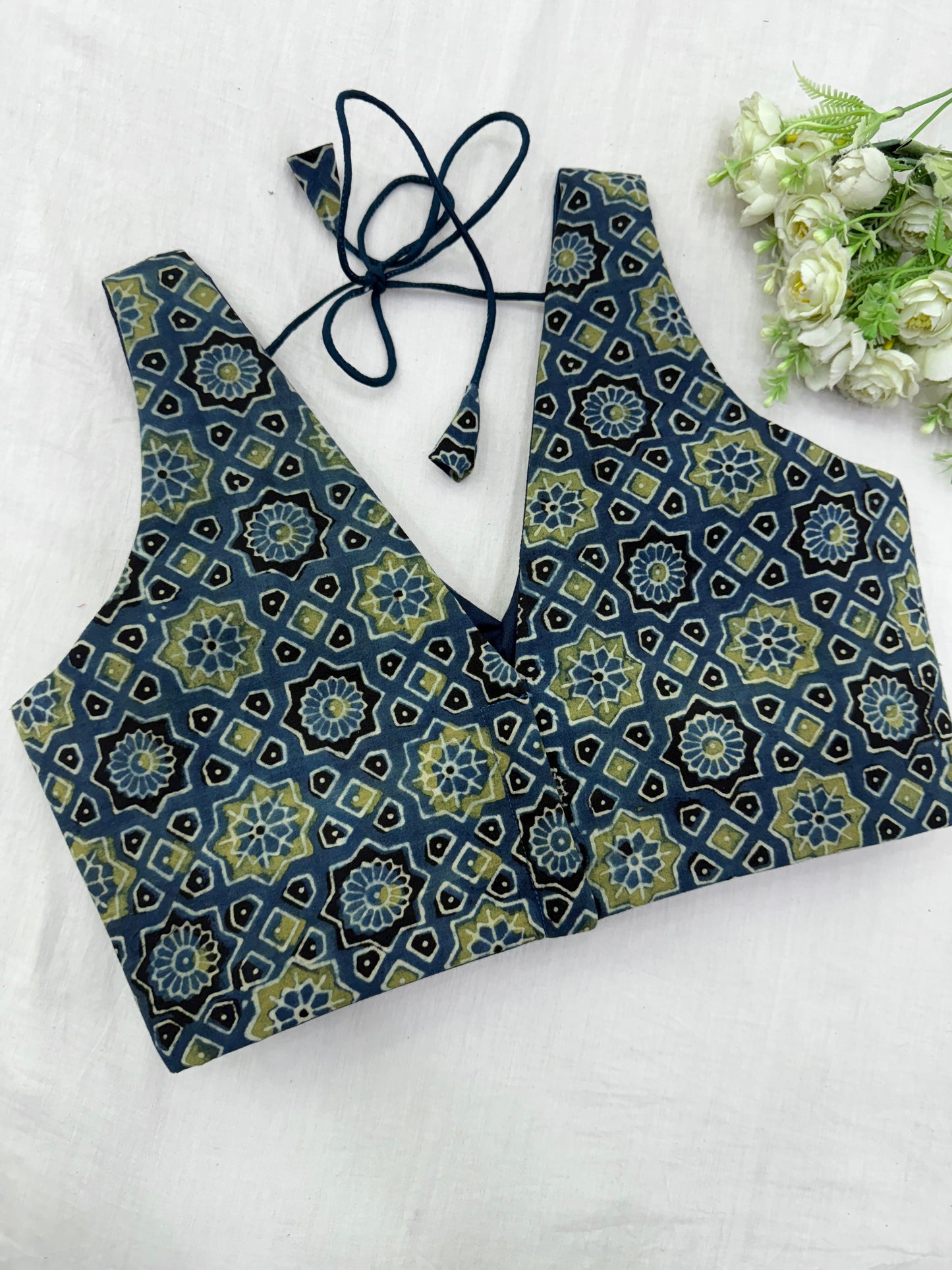 Peacock Green Ajrakh Cotton Blouse