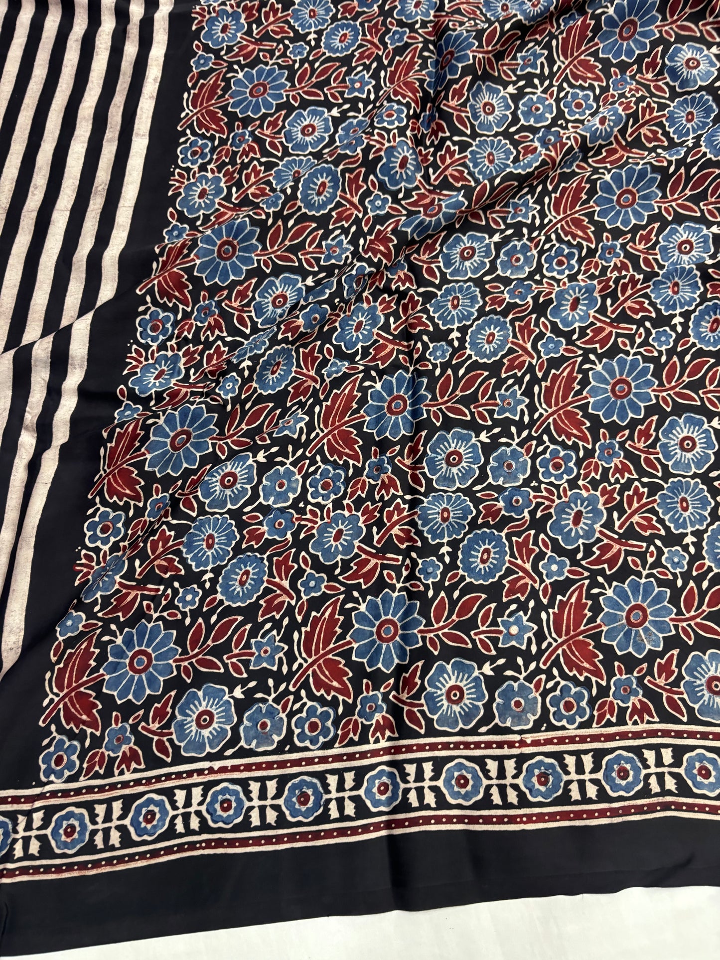 Kaala Neel Rekha Ajrakh Modal Silk Saree