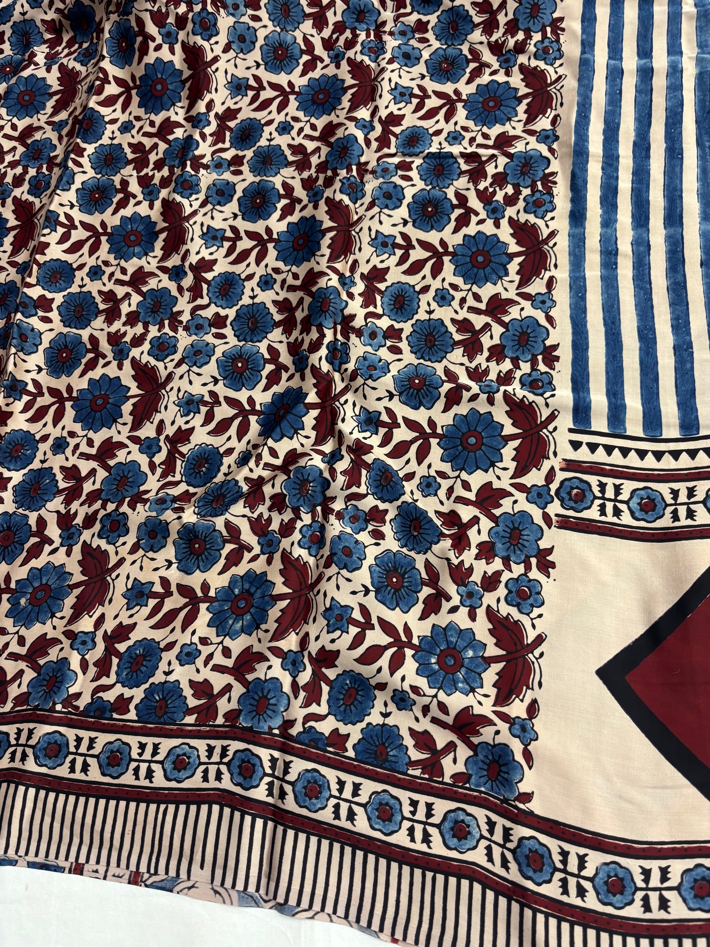 Dusky Neel Rekha Ajrakh Modal Silk Saree