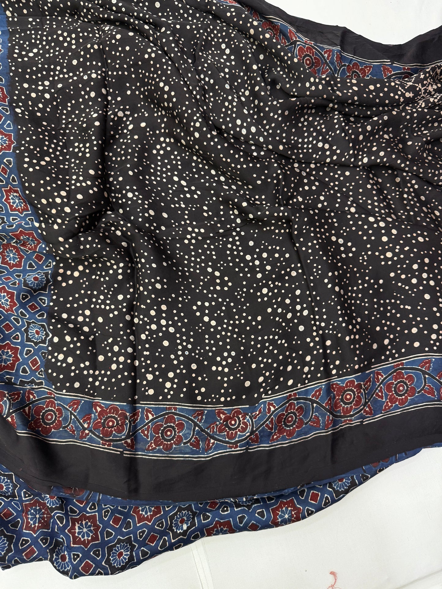 Midnight Chakri Ajrakh Print Modal Silk Saree