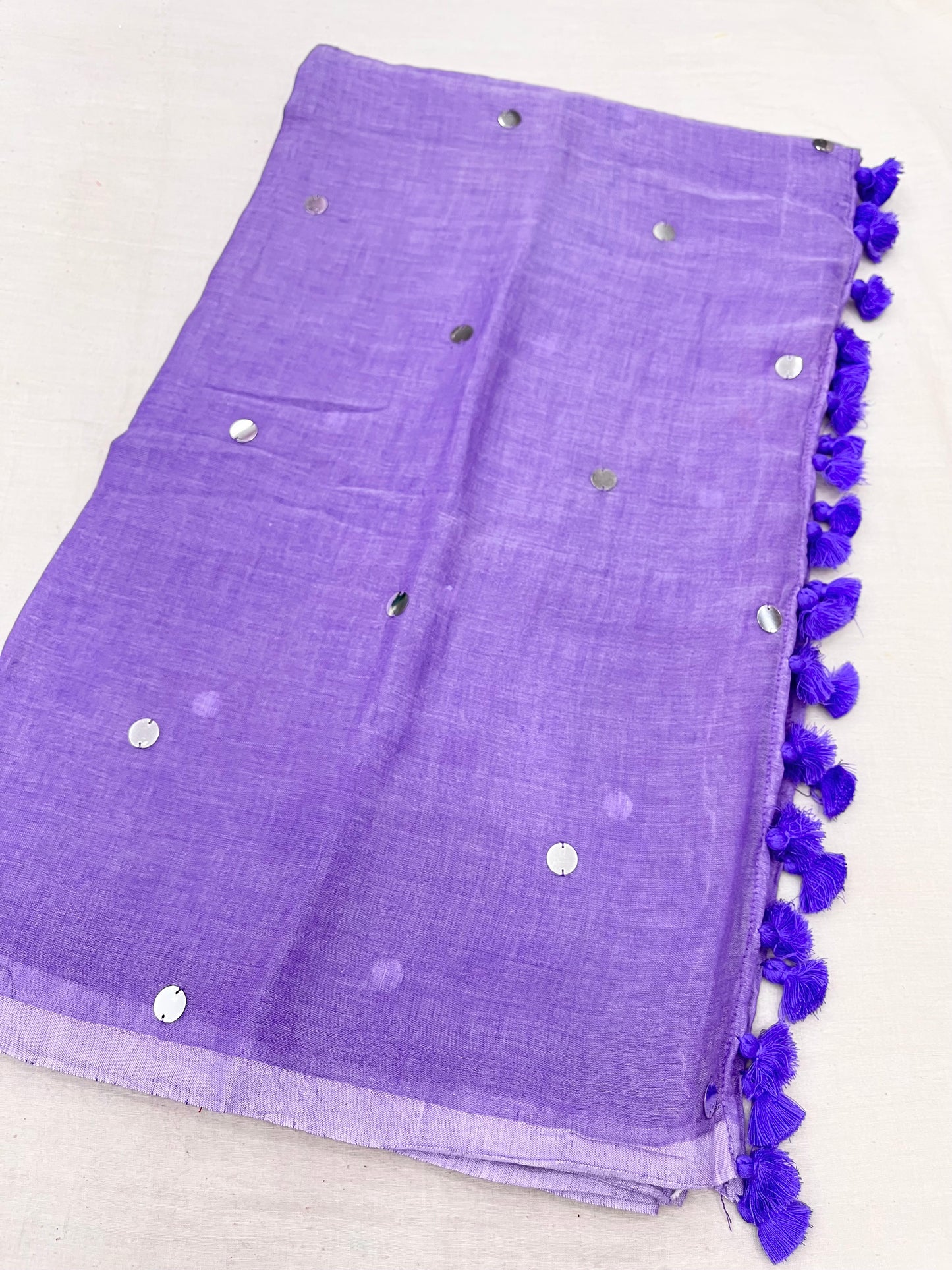 Lavender Silver Sequins Mulmul Saree