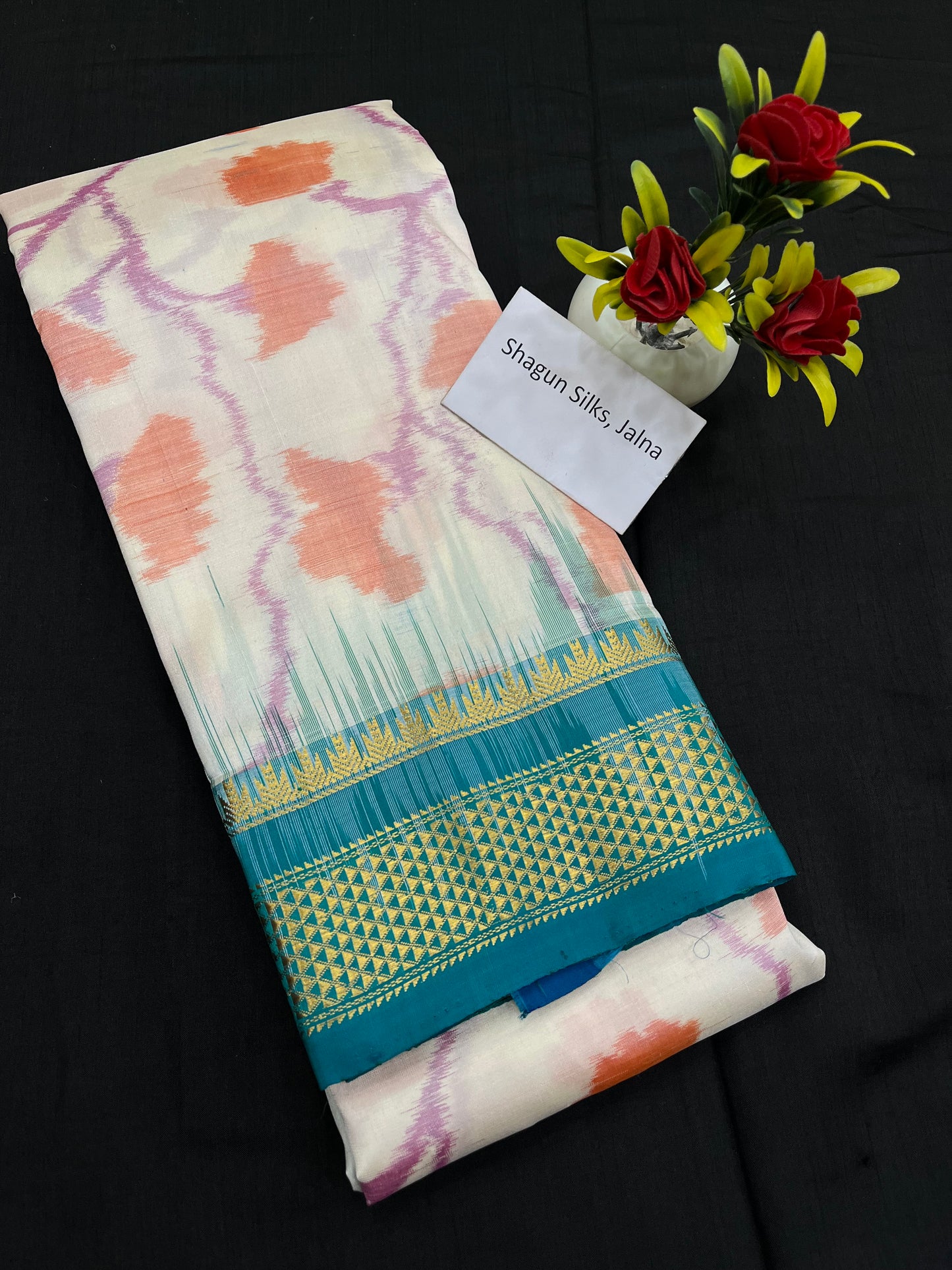 Cream Rama Pochampally Ilkal Silk Saree