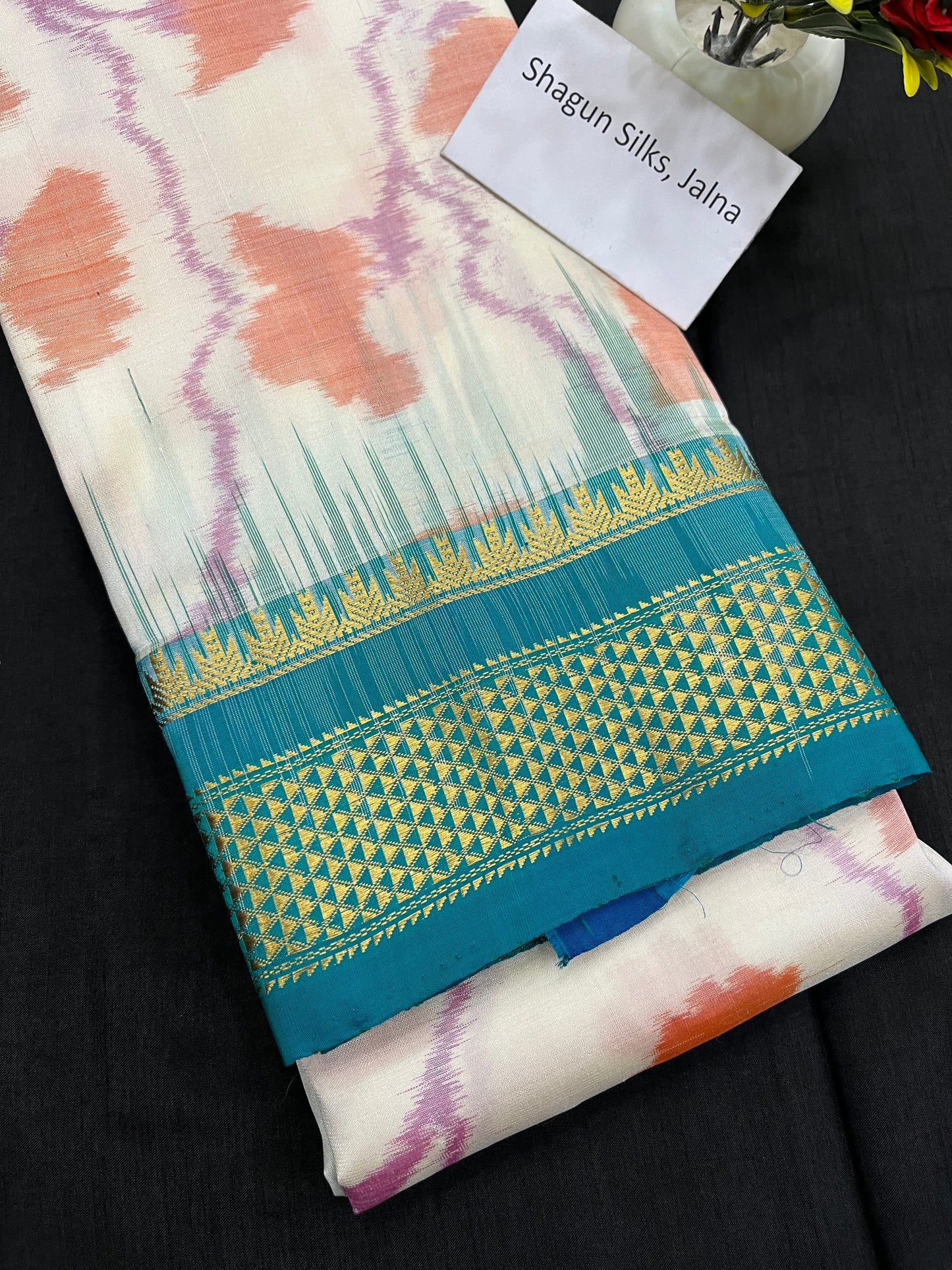 Cream Rama Pochampally Ilkal Silk Saree