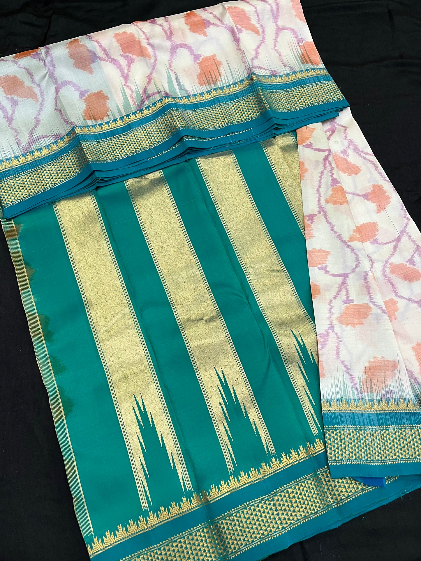 Cream Rama Pochampally Ilkal Silk Saree
