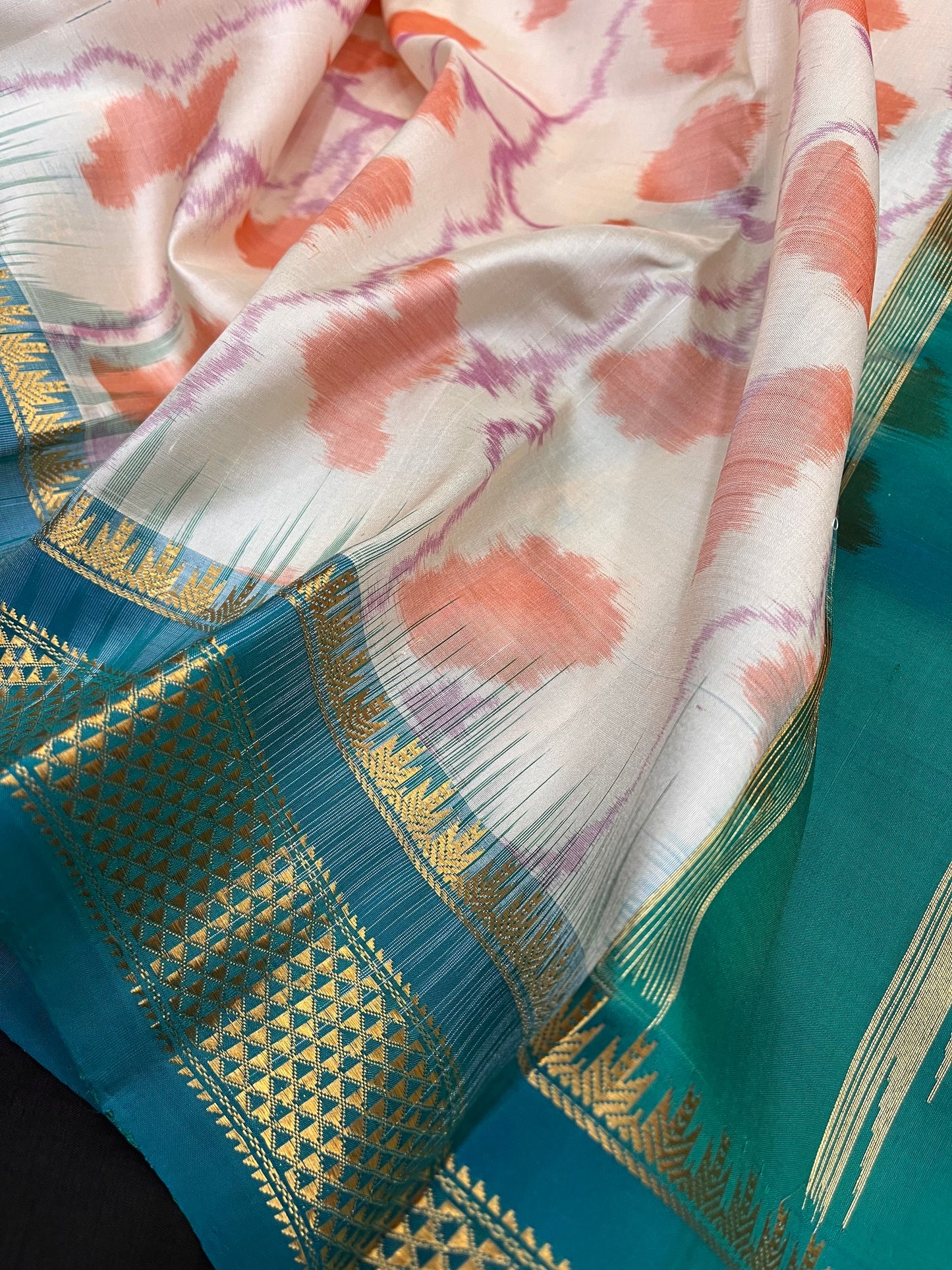 Cream Rama Pochampally Ilkal Silk Saree