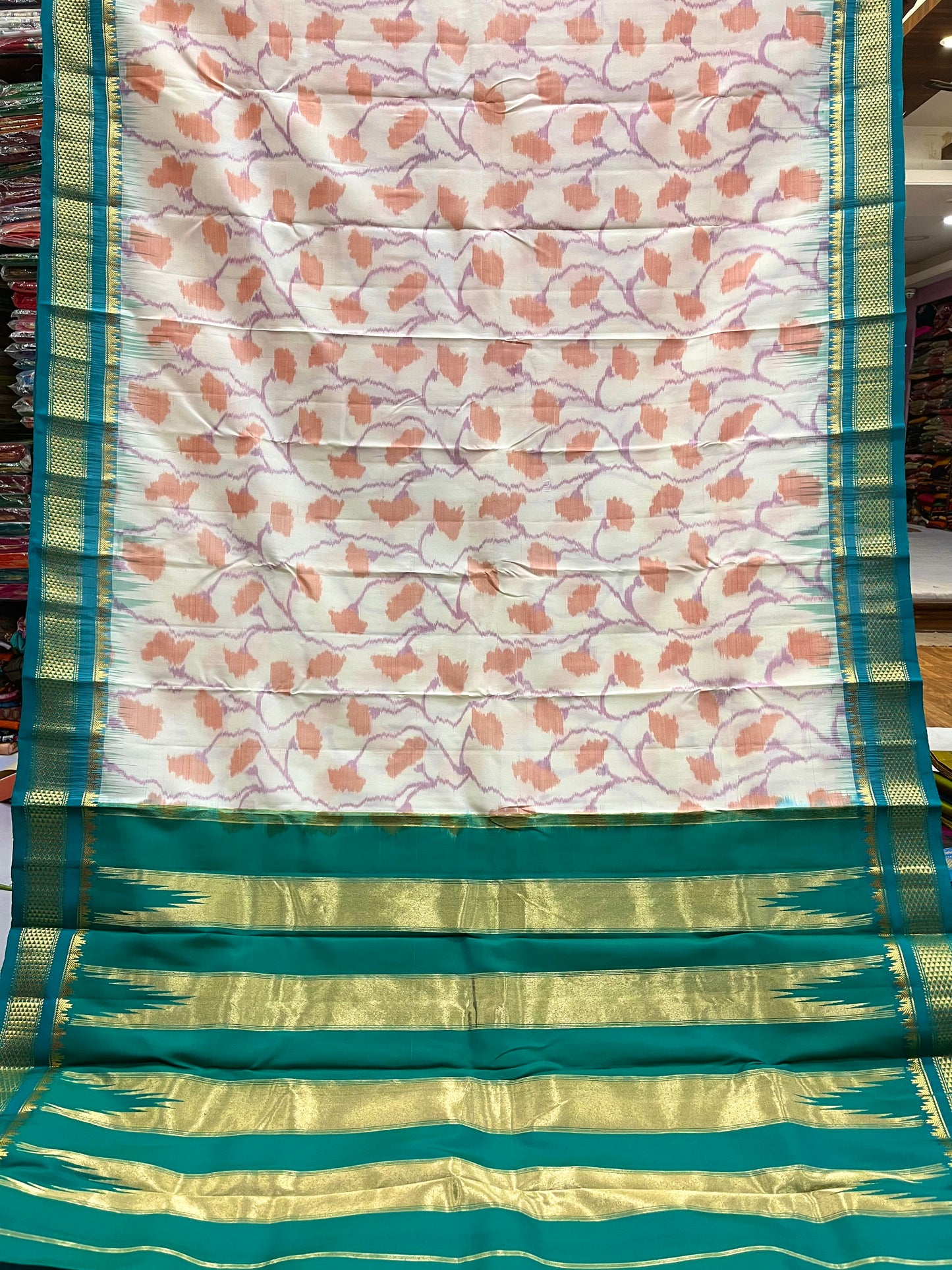 Cream Rama Pochampally Ilkal Silk Saree